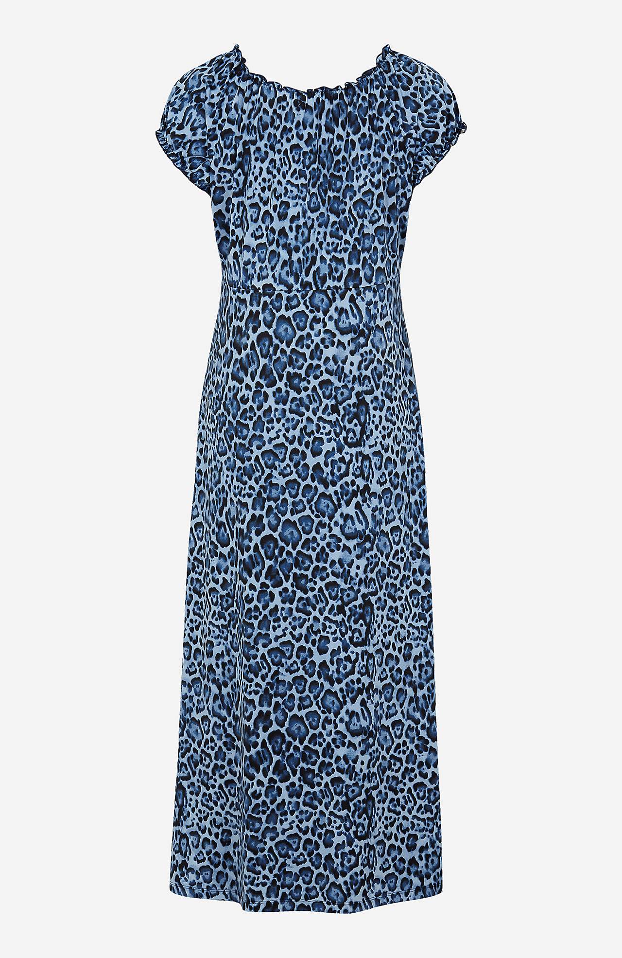 Long, patterned off-shoulder dress