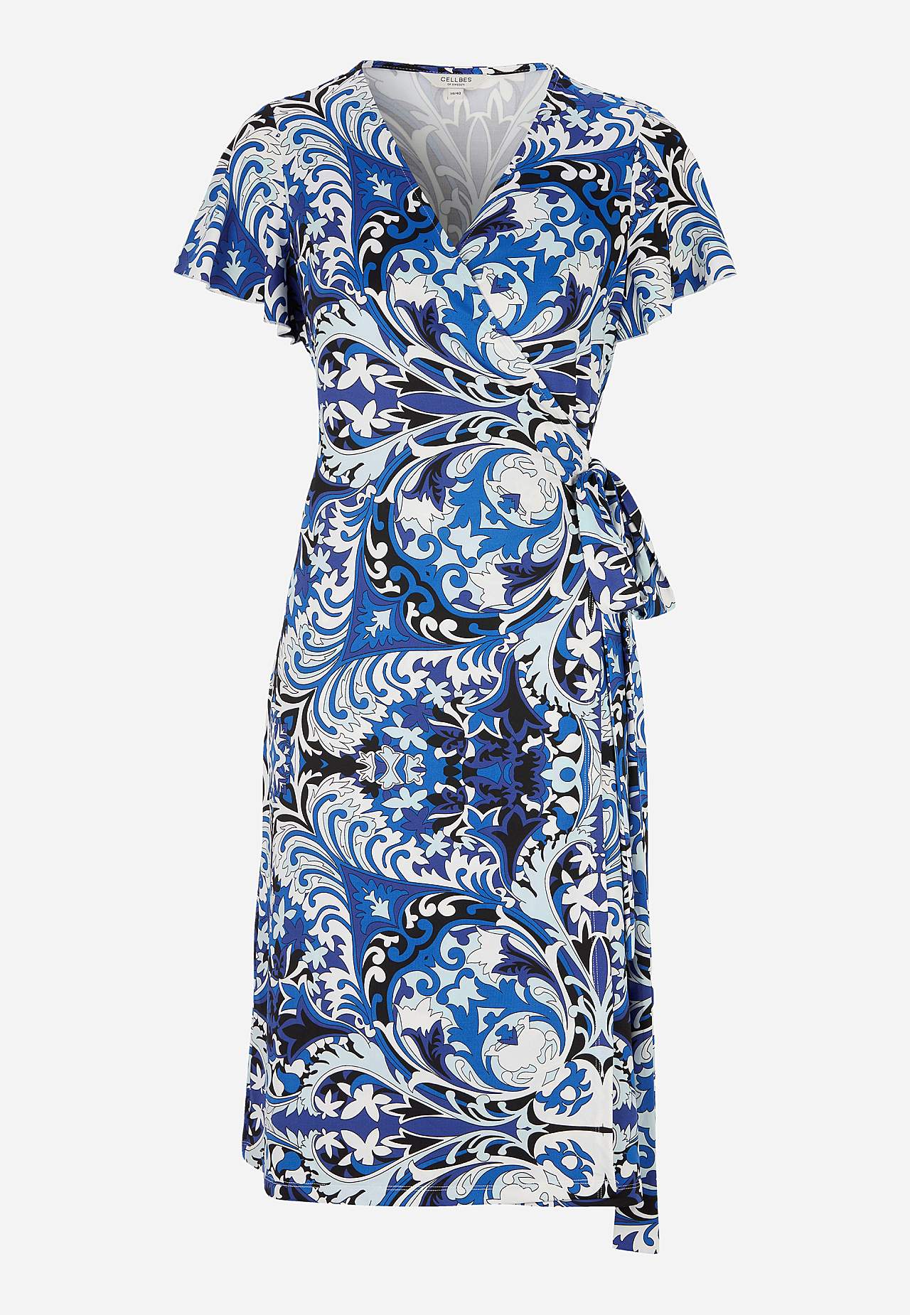 Patterned wrap front dress in jersey
