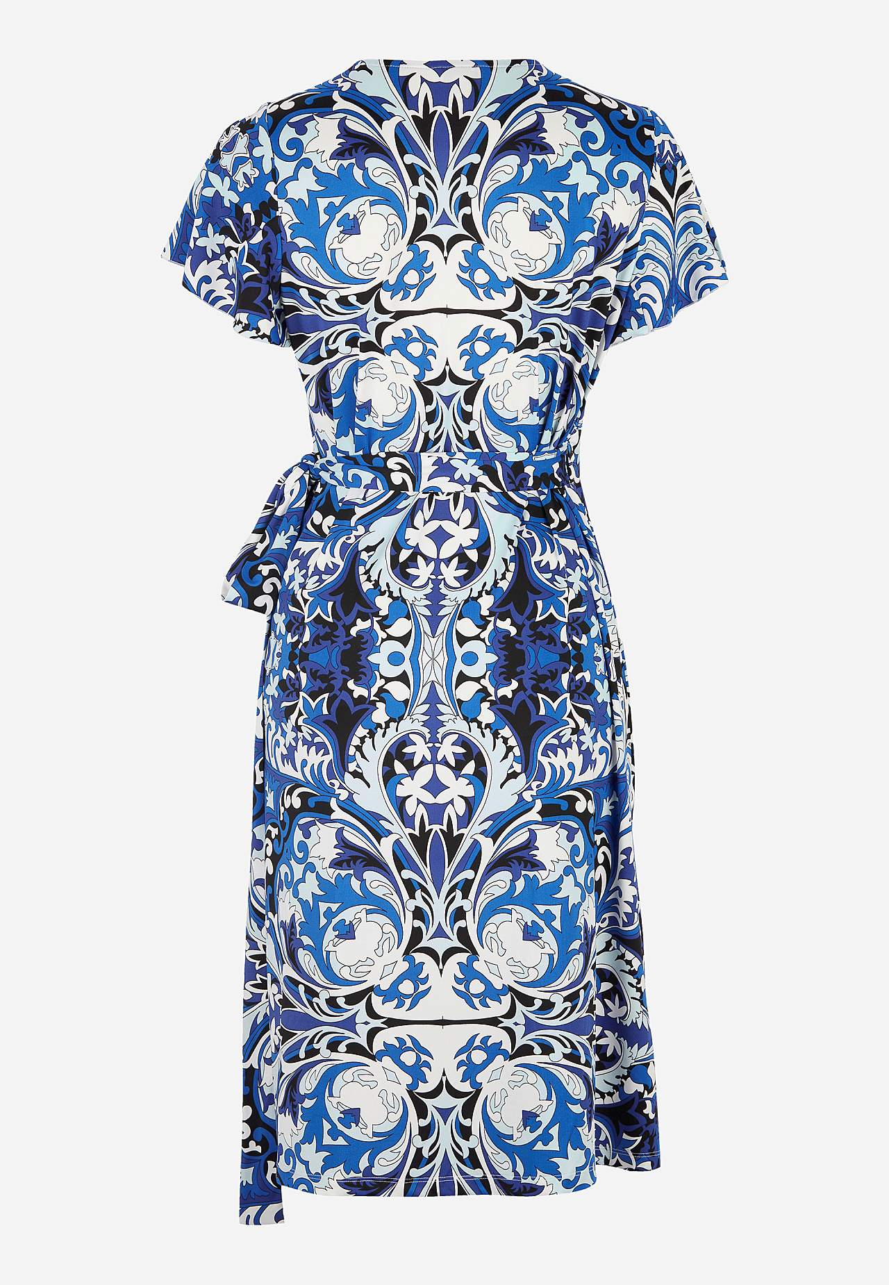 Patterned wrap front dress in jersey