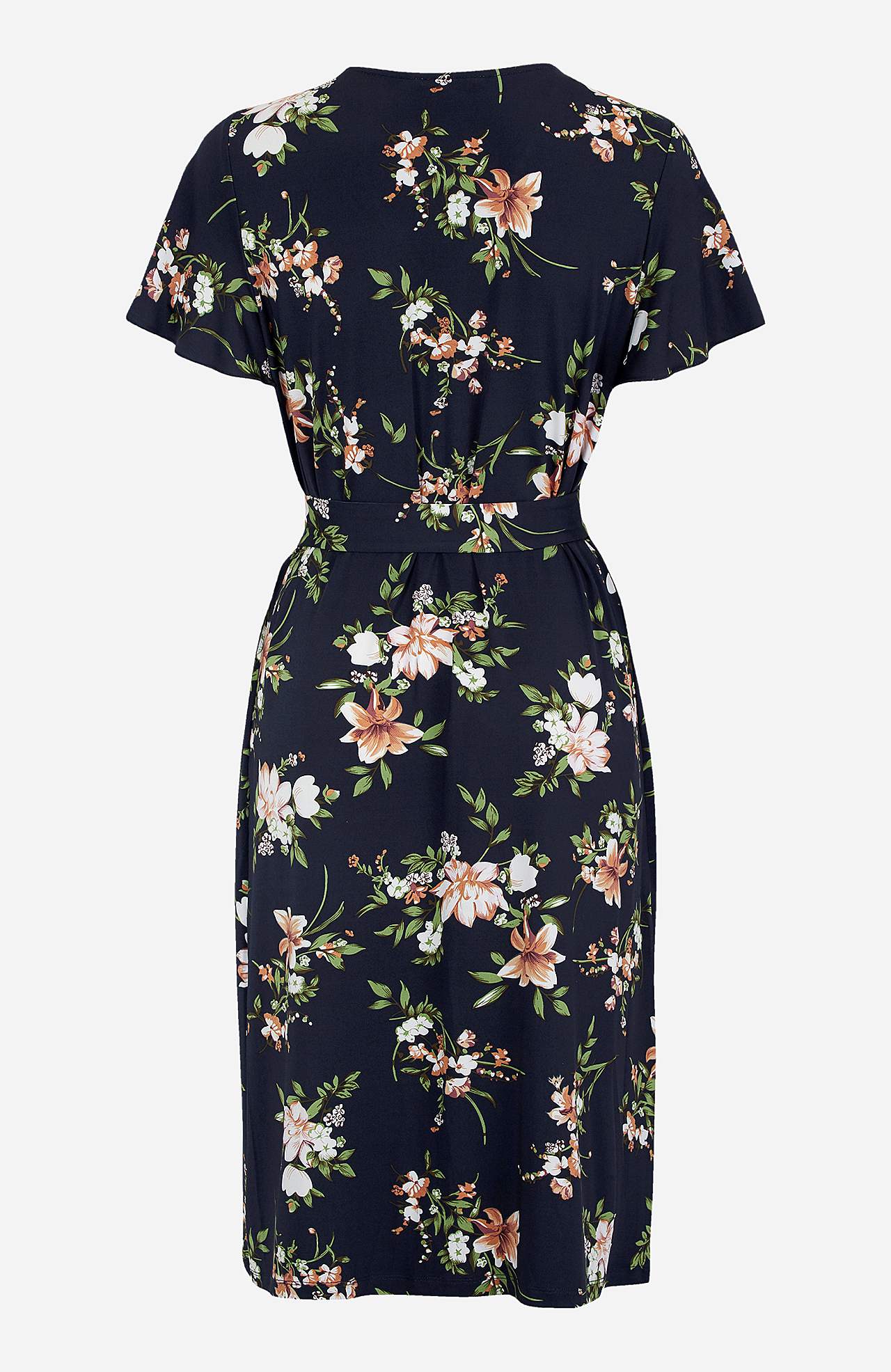 Patterned wrap front dress in jersey