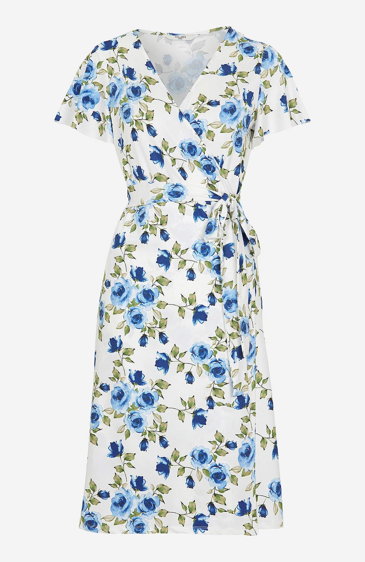 Patterned wrap front dress in jersey