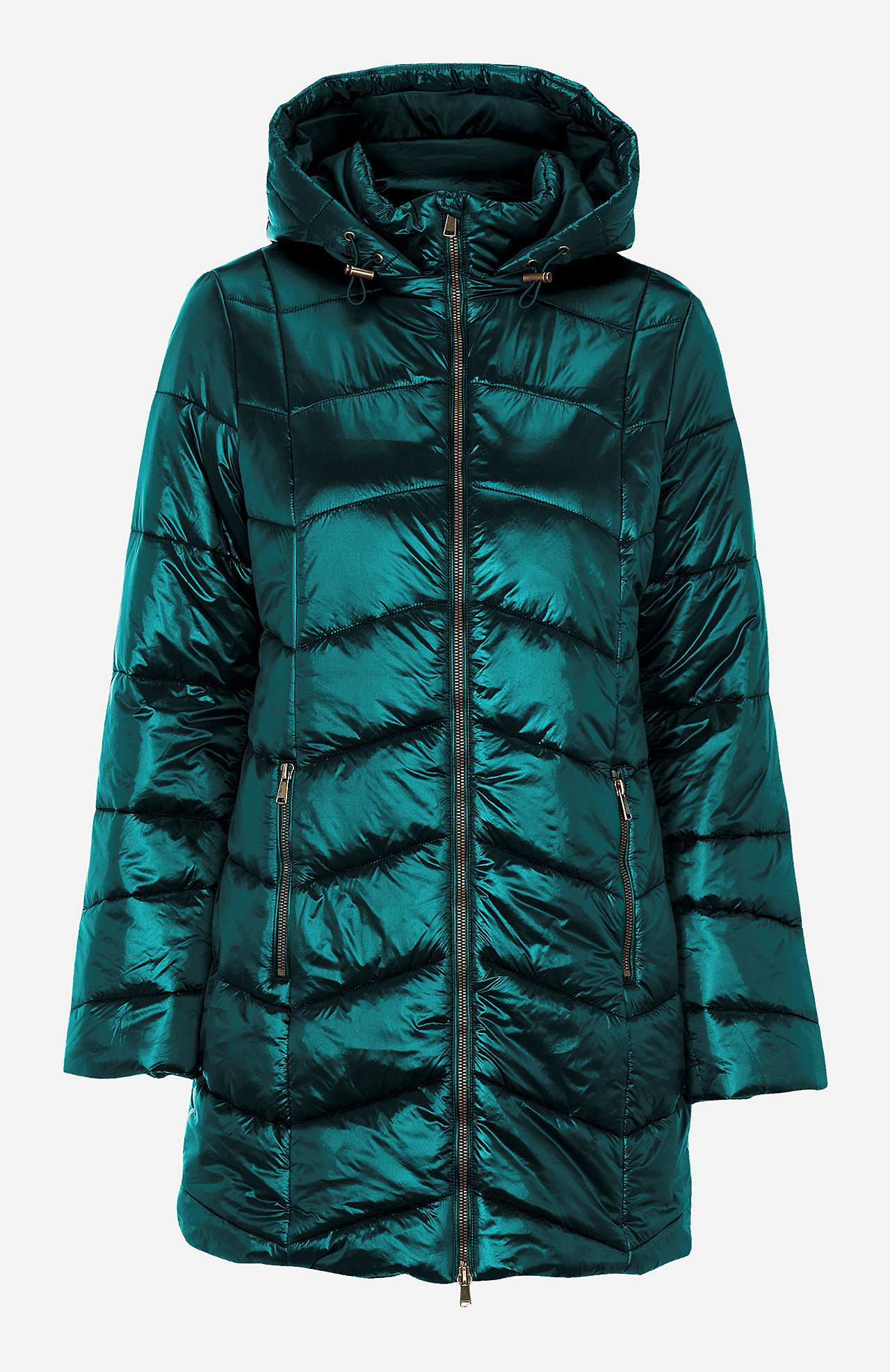 Padded jacket with shimmering fabric