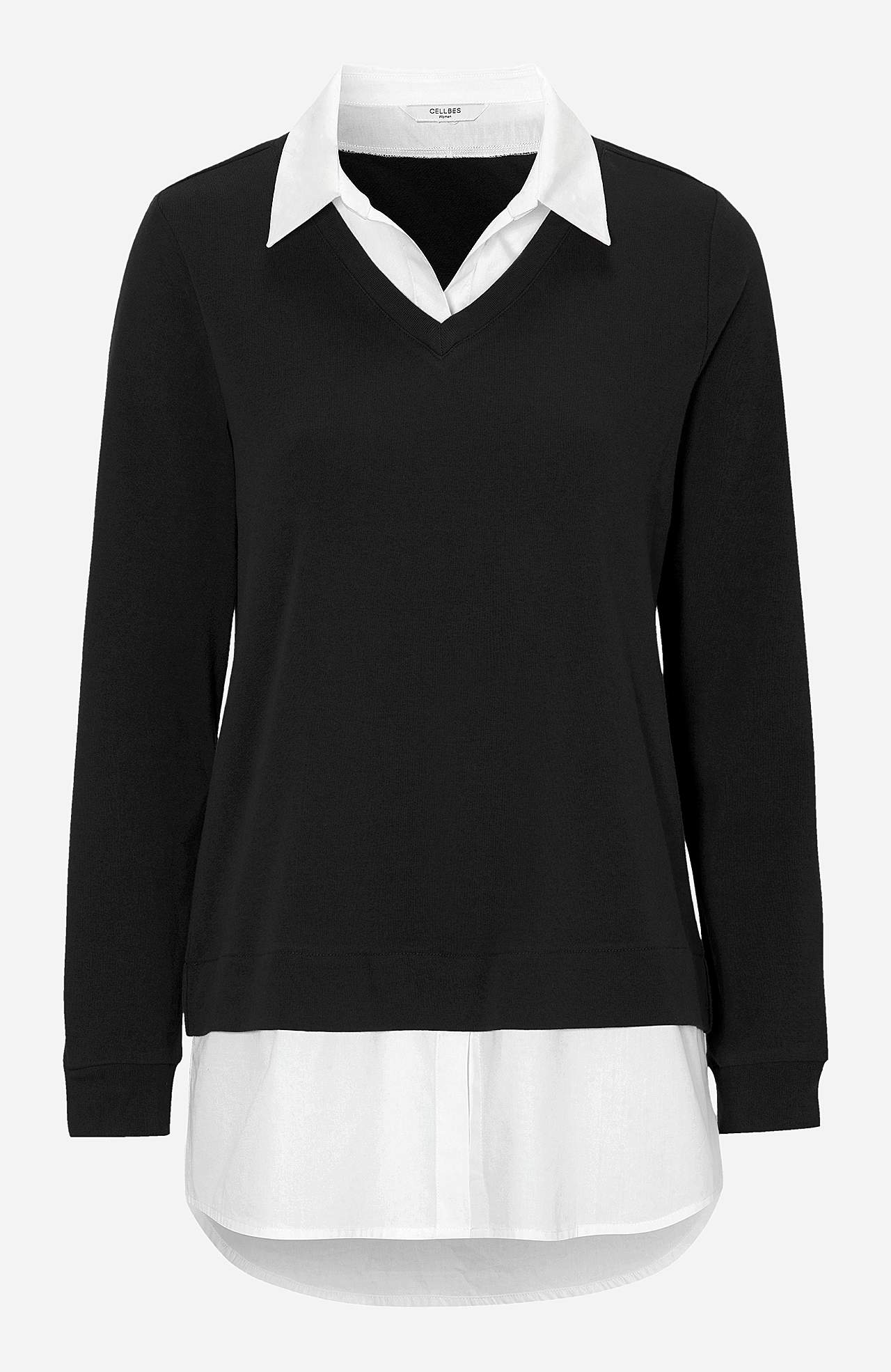 Jersey top with sewn shirt collar