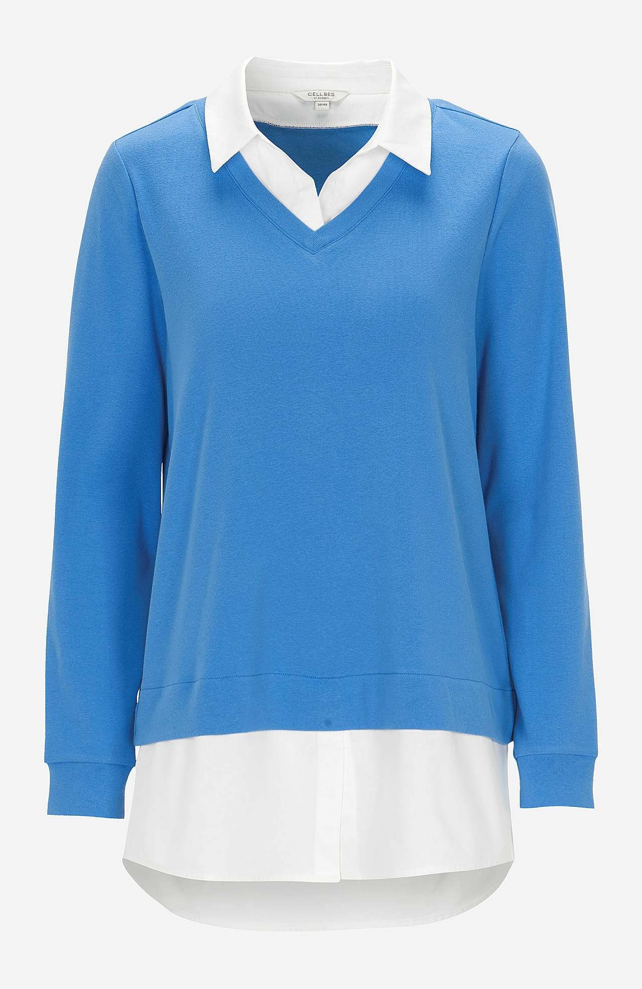 Jersey top with sewn shirt collar