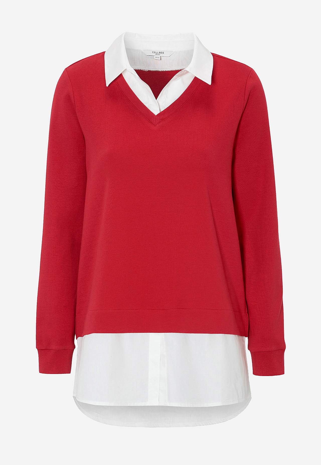 Jersey top with sewn shirt collar