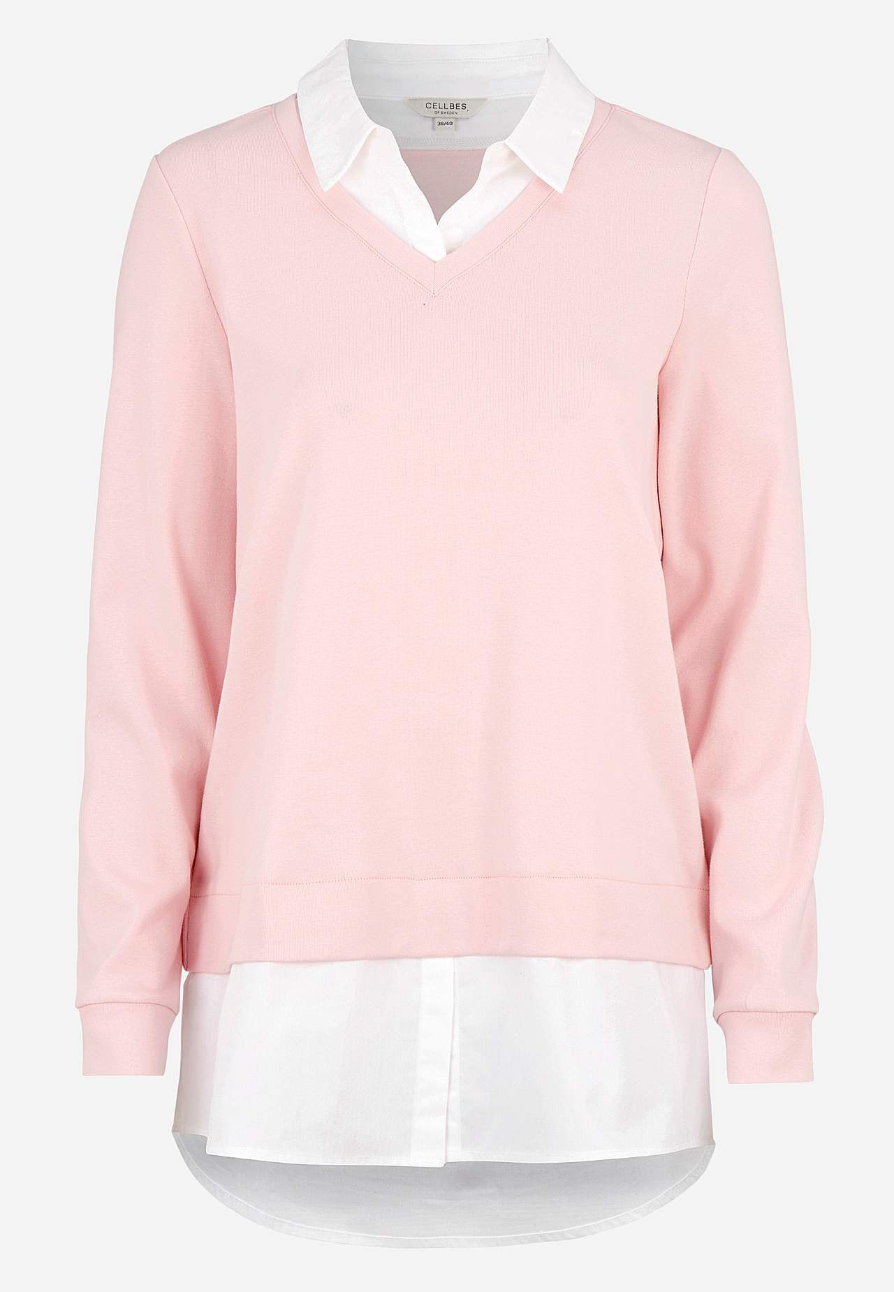Jersey top with sewn shirt collar
