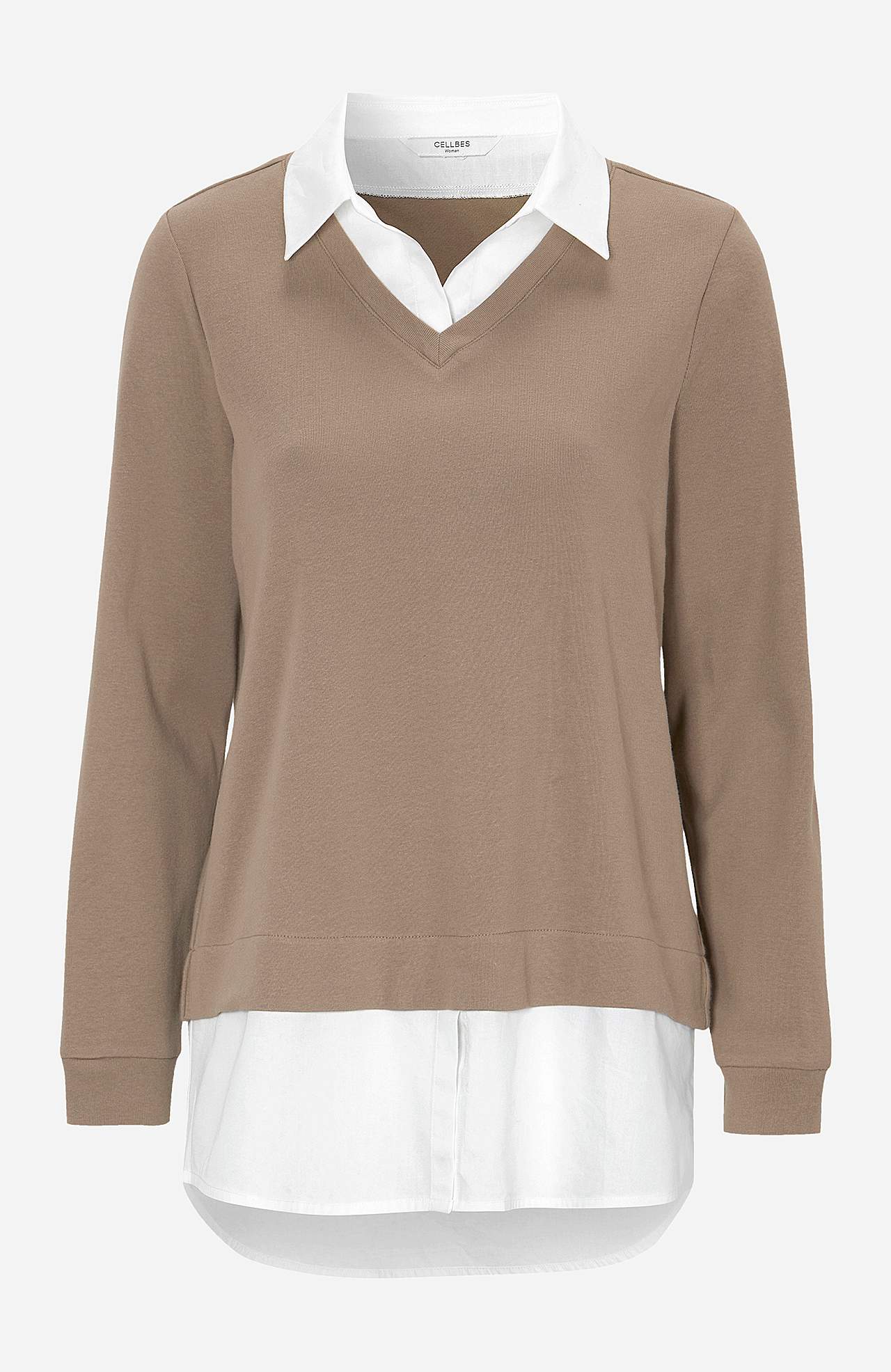 Jersey top with sewn shirt collar