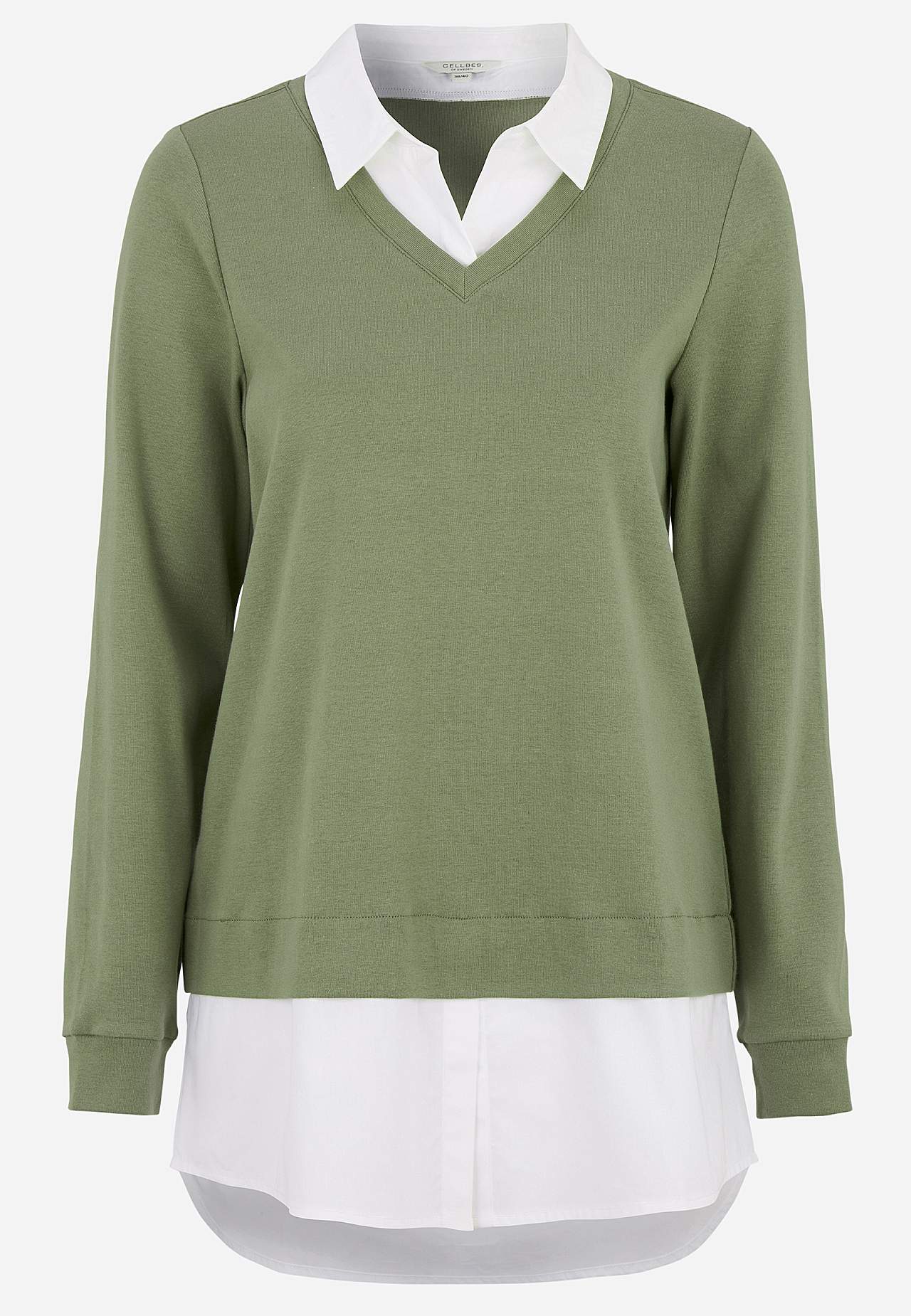 Jersey top with sewn shirt collar