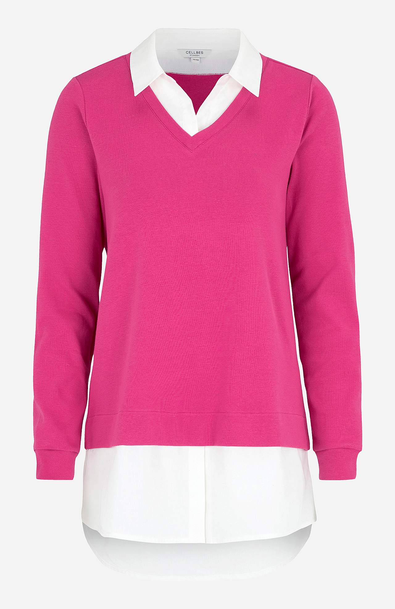 Jersey top with sewn shirt collar