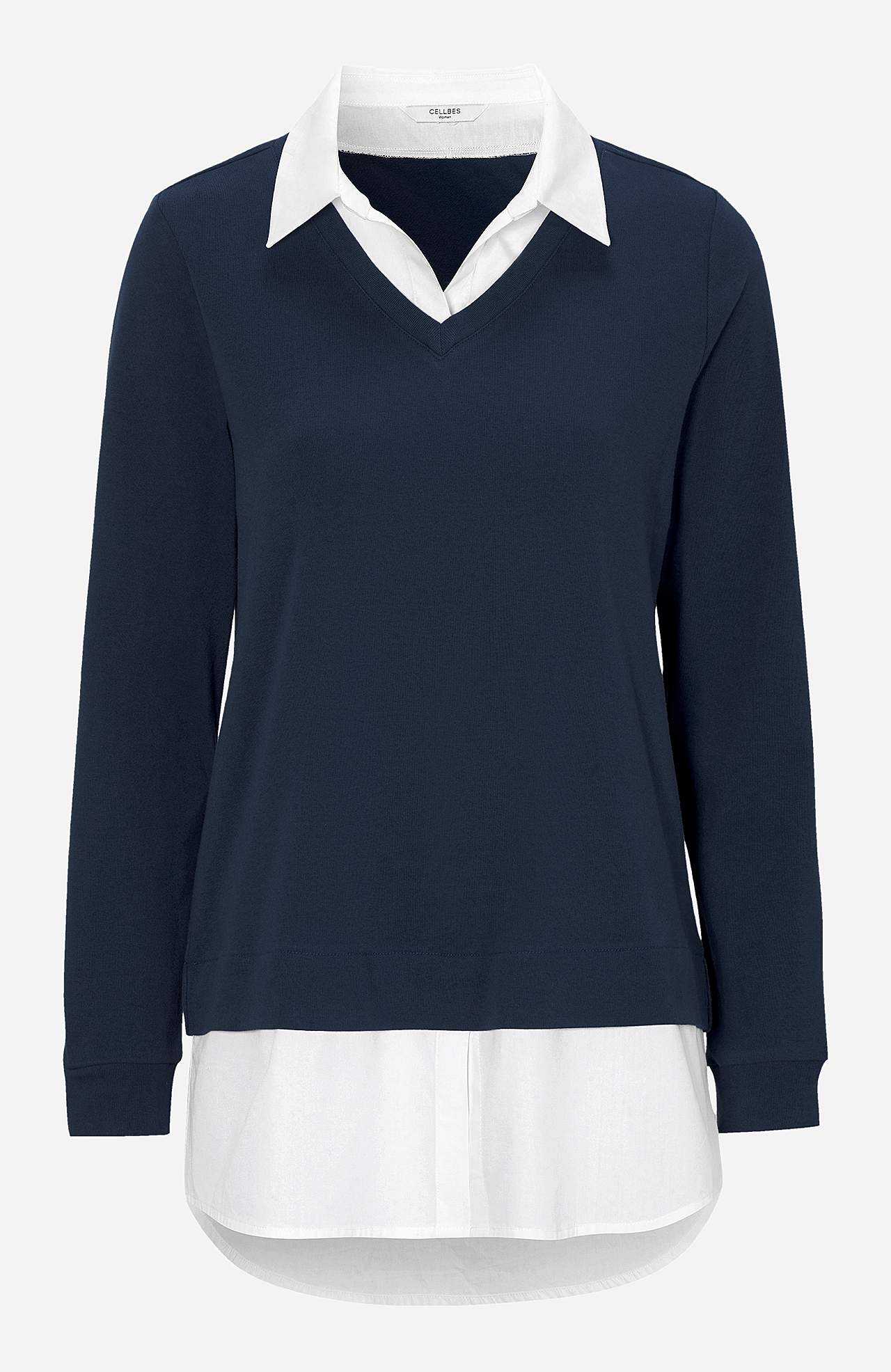 Jersey top with sewn shirt collar