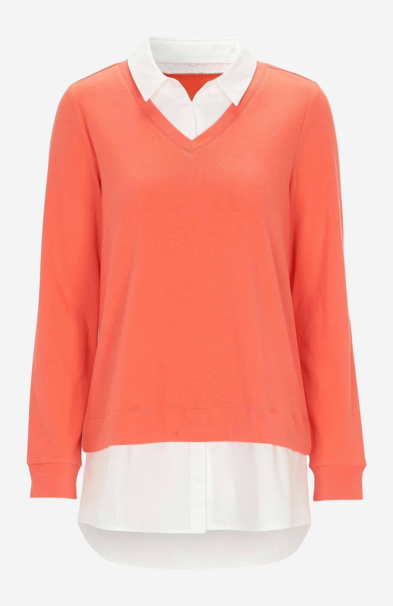 Jersey top with sewn shirt collar
