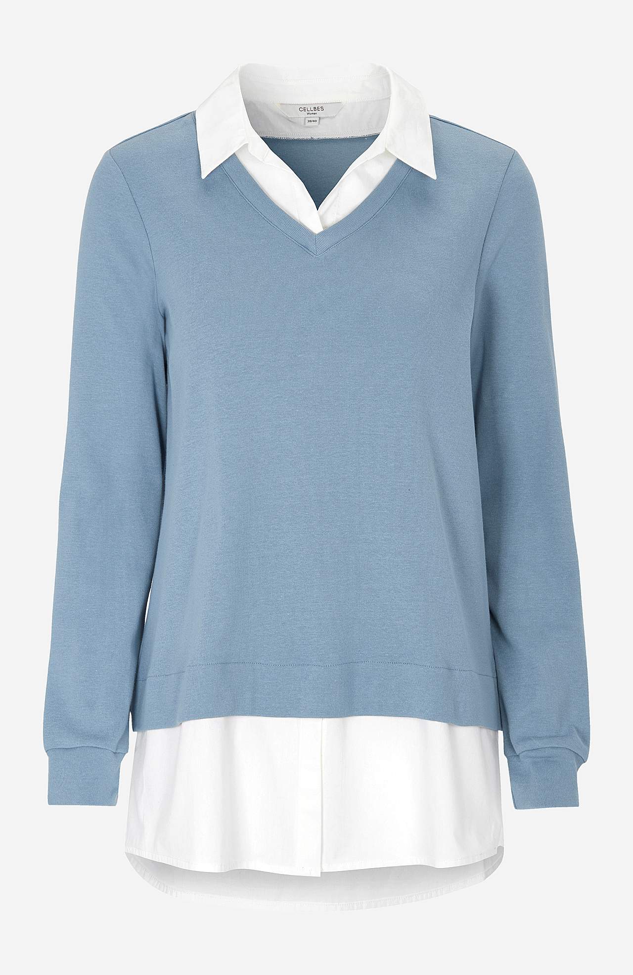 Jersey top with sewn shirt collar