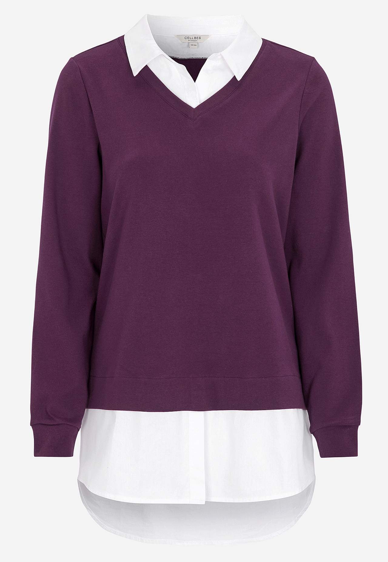 Jersey top with sewn shirt collar