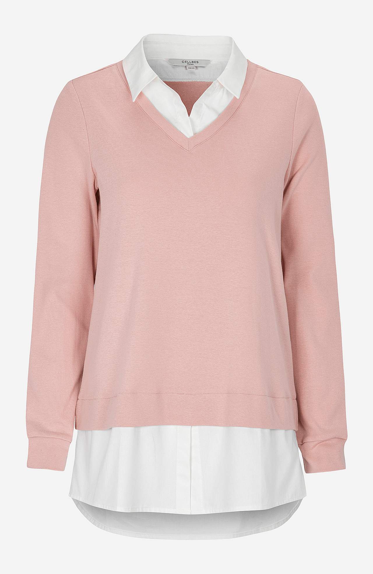 Jersey top with sewn shirt collar