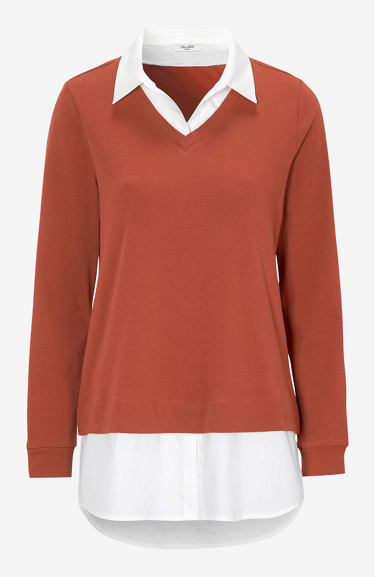 Jersey top with sewn shirt collar