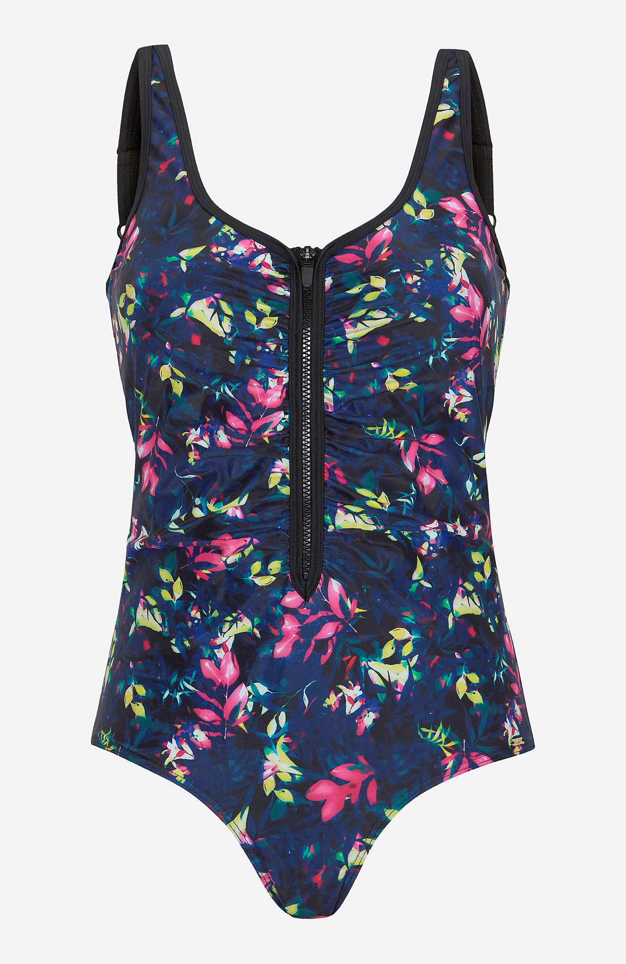 Patterned swimsuit with zip
