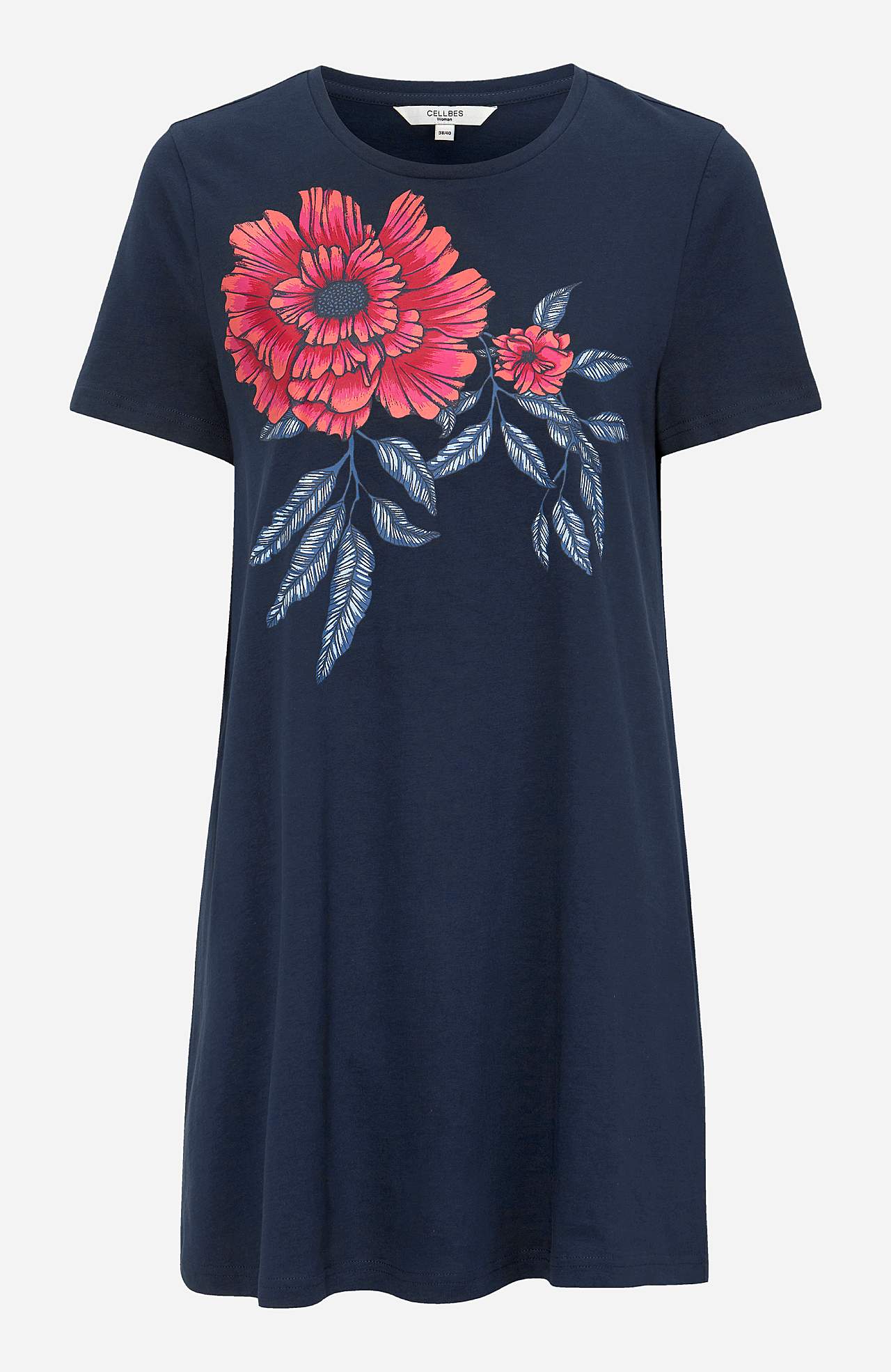 Short-sleeved jersey tuniq with print