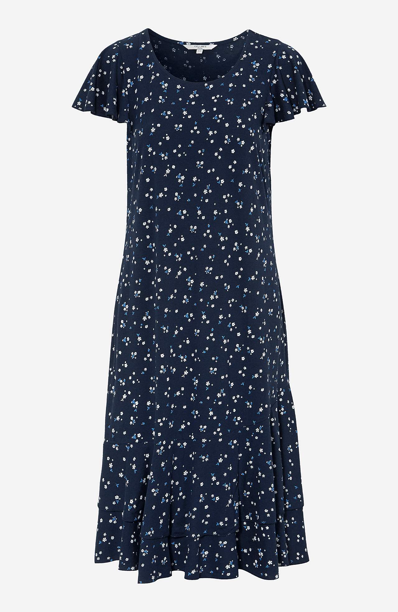 Patterned jersey dress with frills Elin