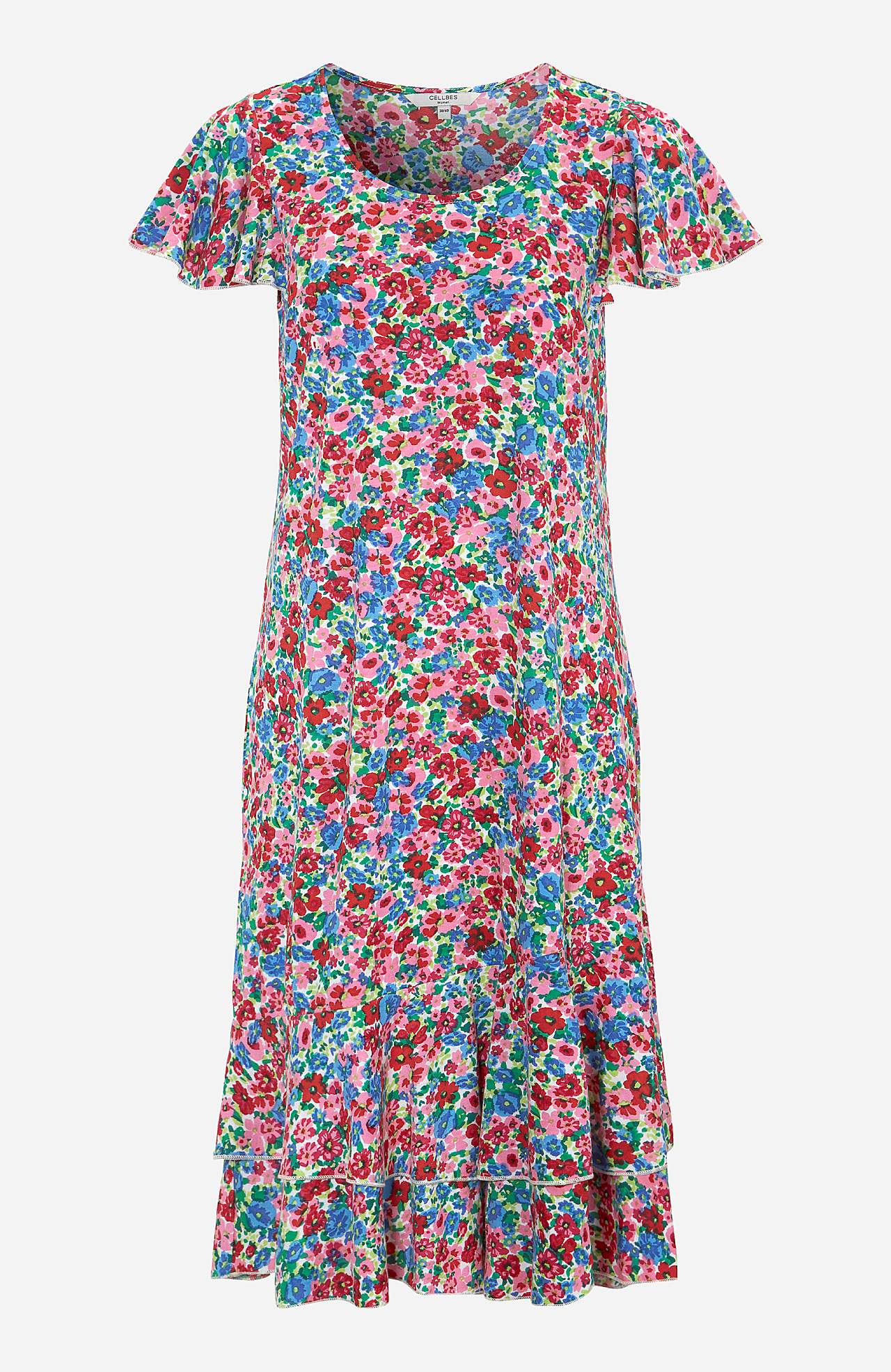 Patterned jersey dress with frills