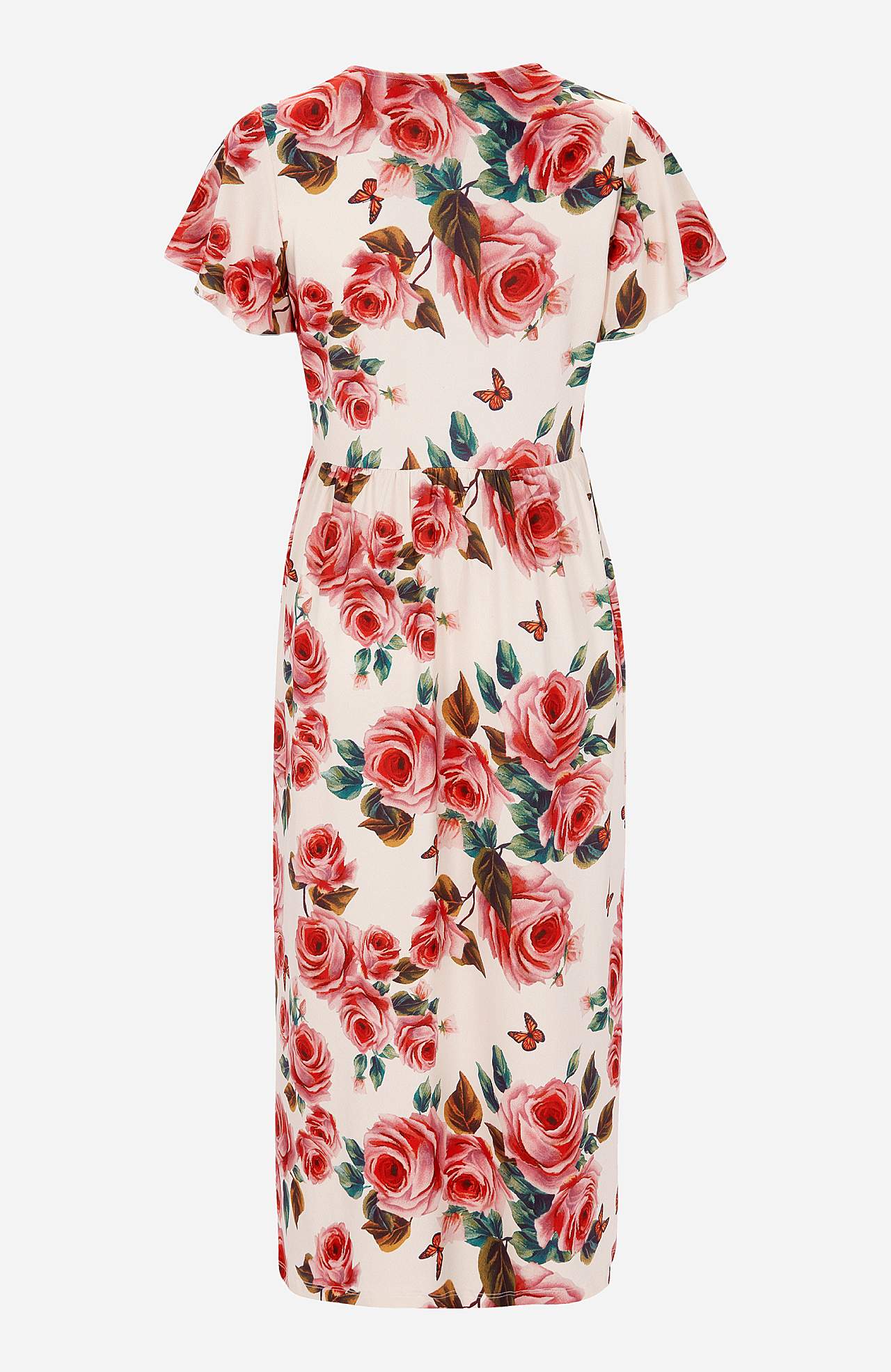 Patterned maxi dress with cutted seam at the waist