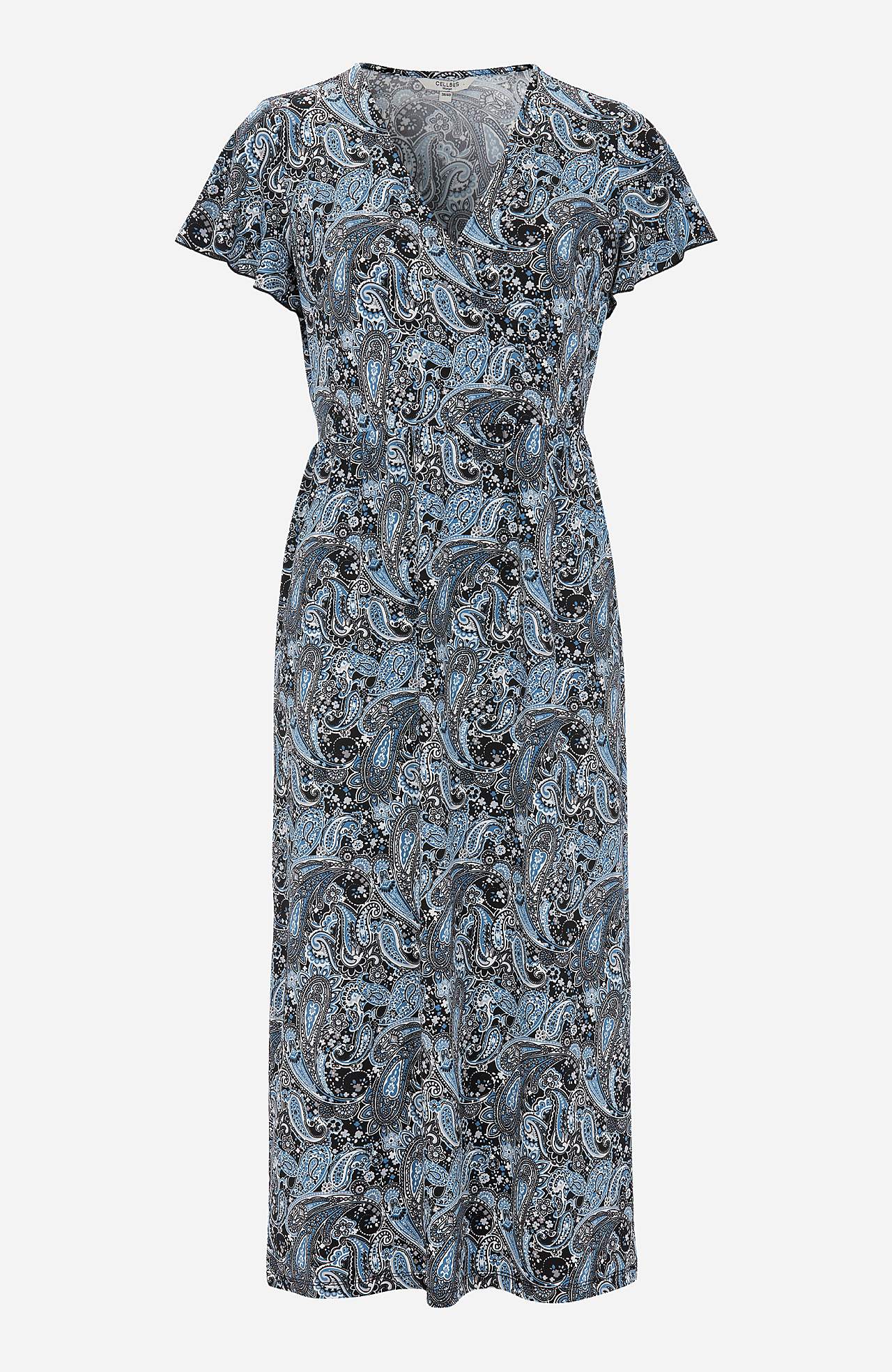 Patterned maxi dress with cutted seam at the waist