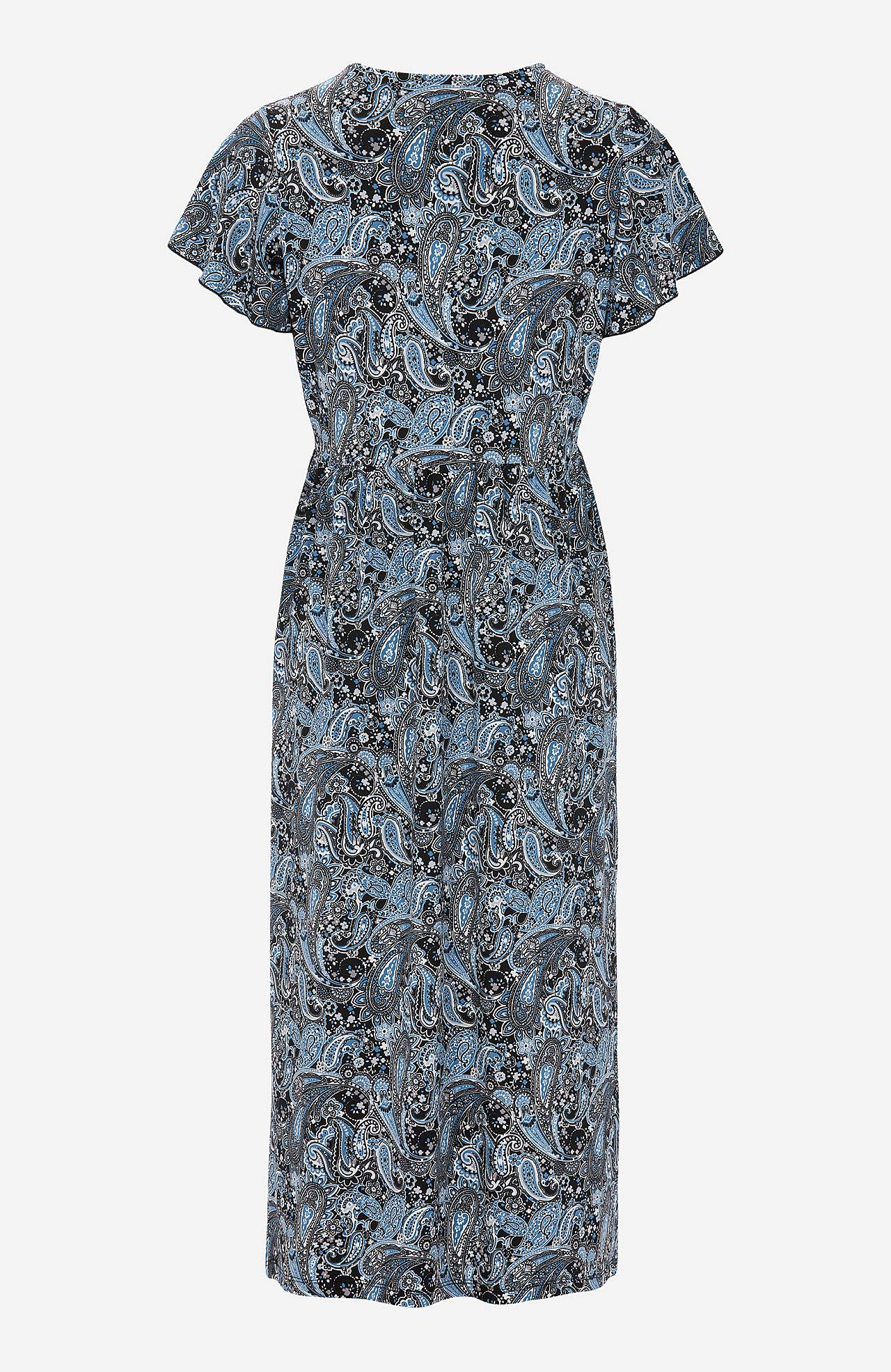 Patterned maxi dress with cutted seam at the waist