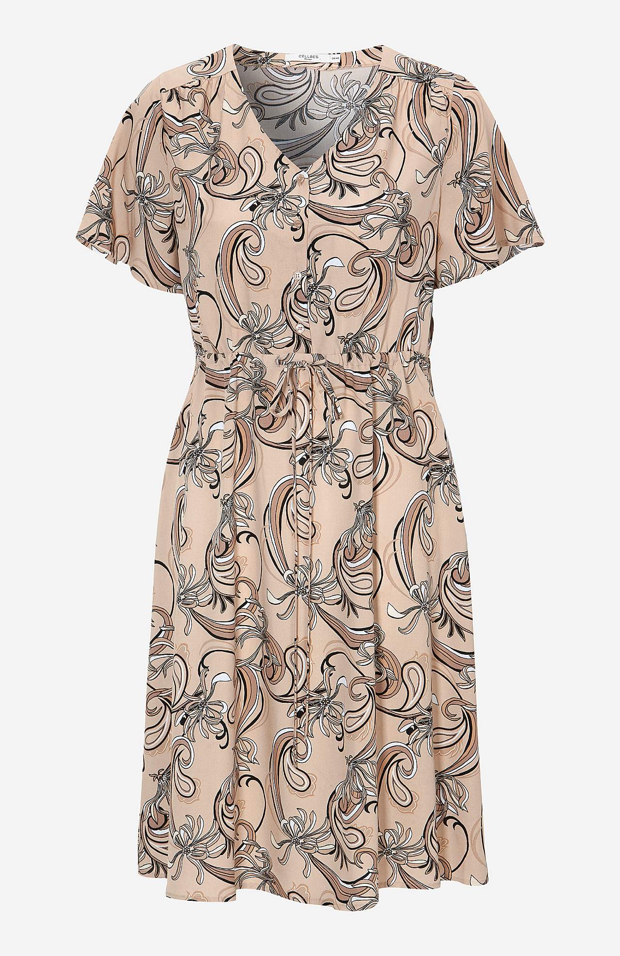 Patterned viscose dress with short sleeves