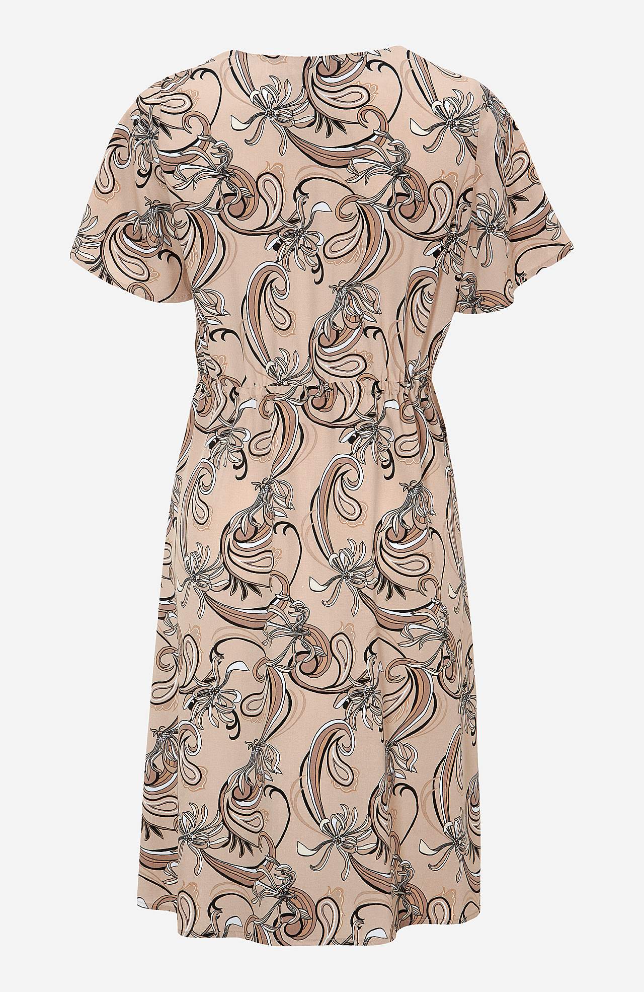 Patterned viscose dress with short sleeves