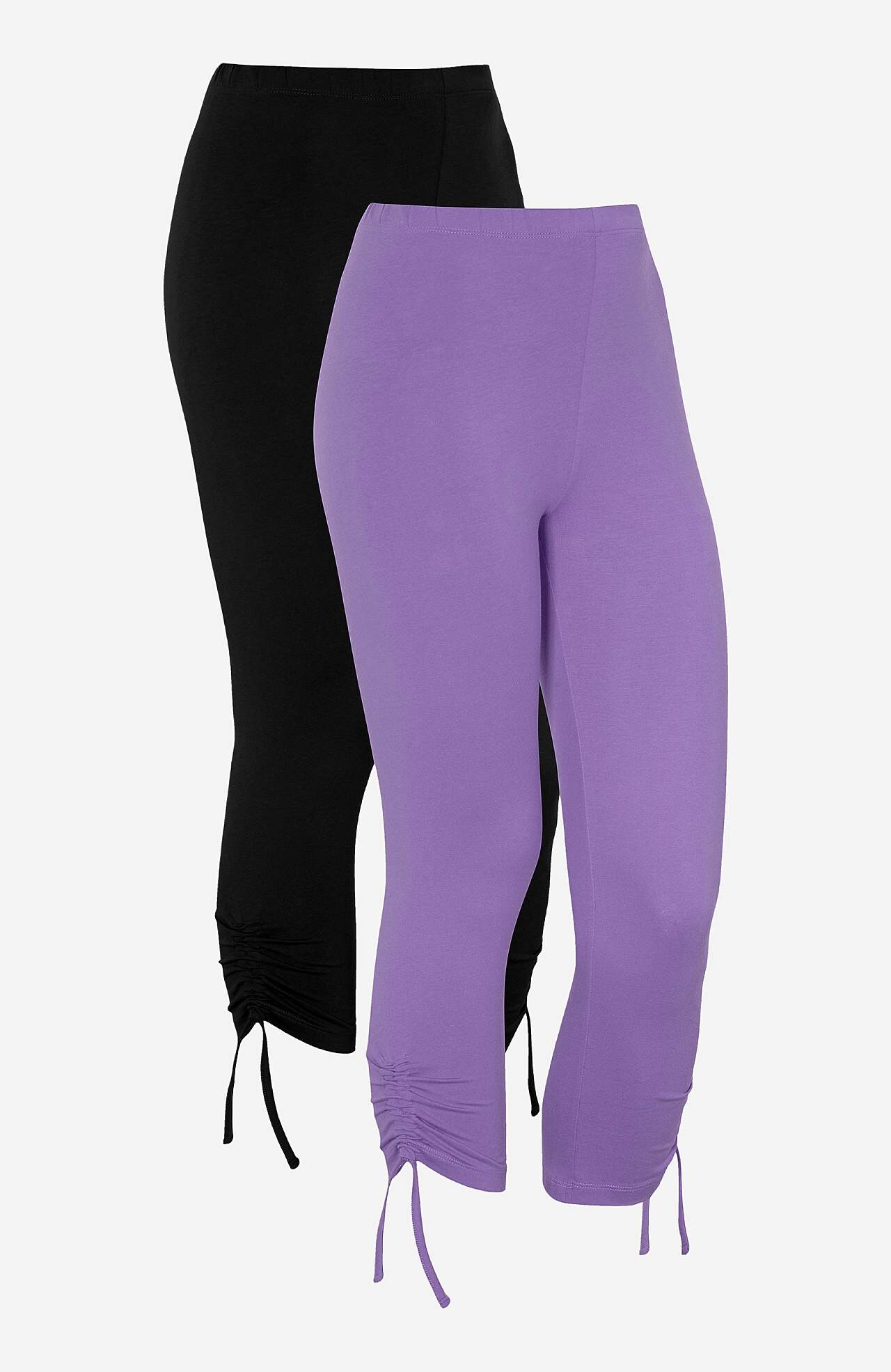 Capri leggings with drawstring at the leg ends 2-pack