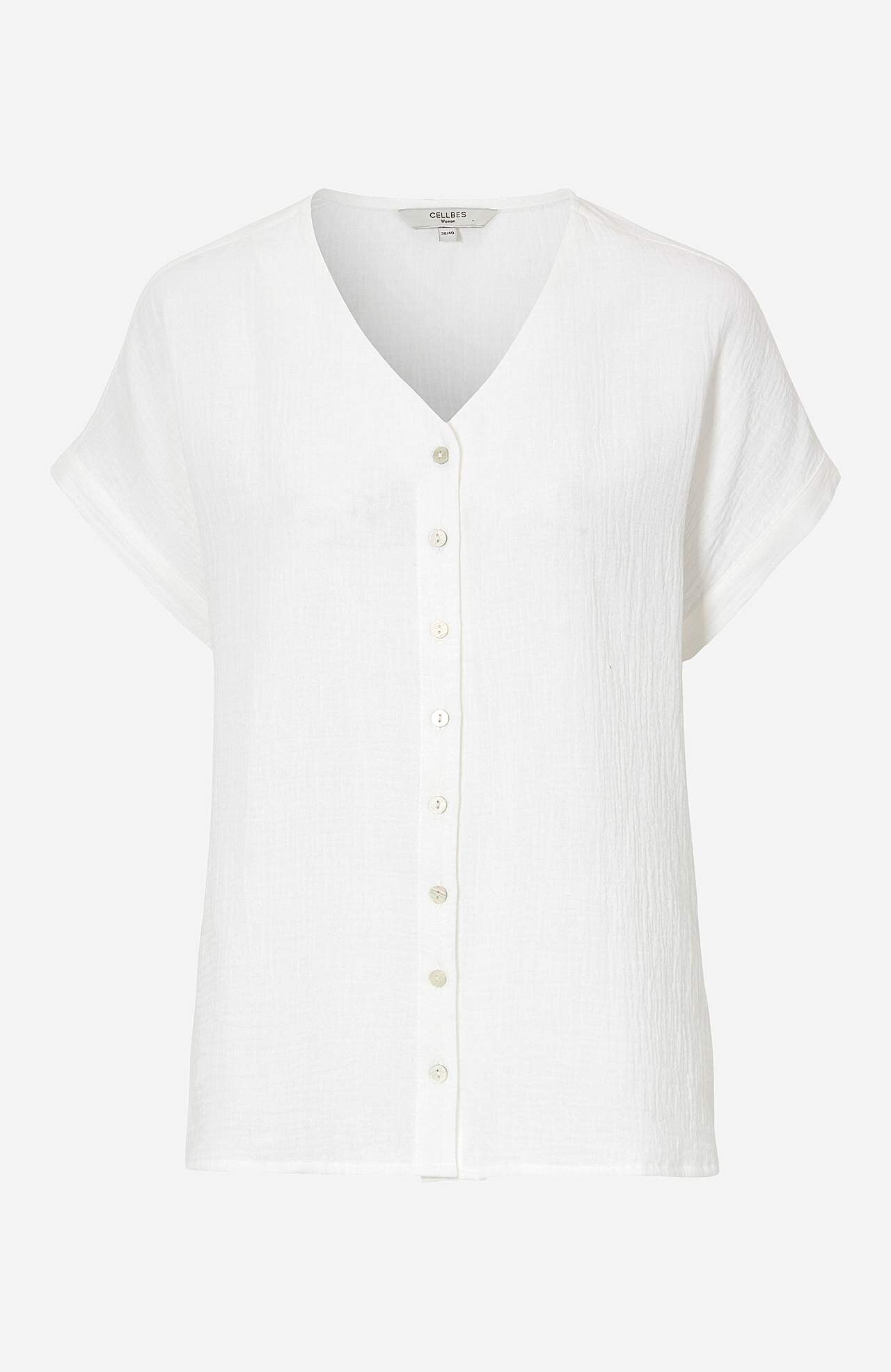 Buttoned through blouse in cotton gauze