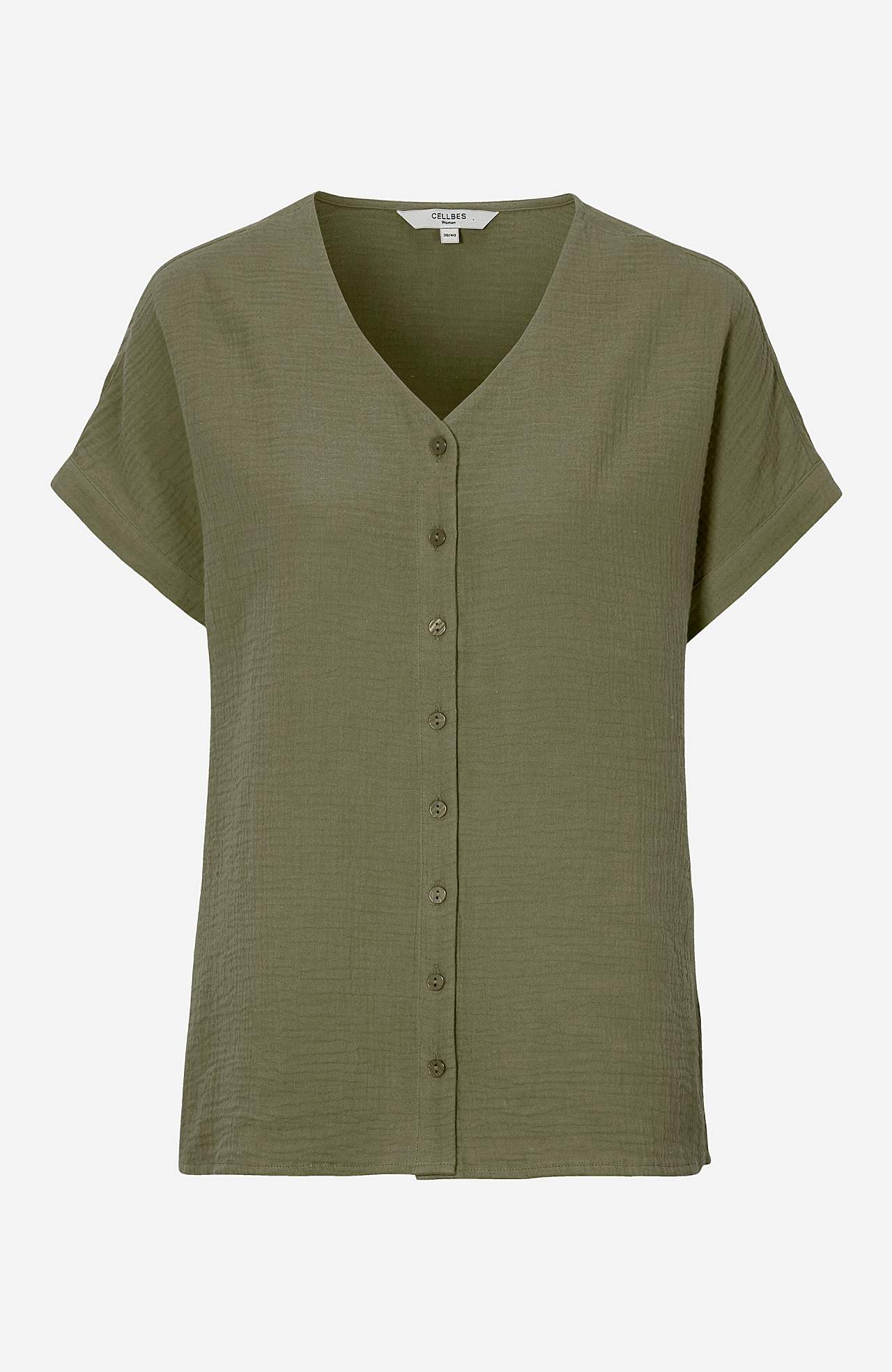 Buttoned through blouse in cotton gauze