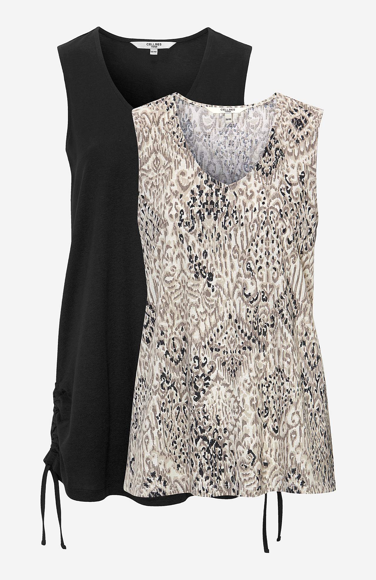Sleeveless jersey tops with two different lengths 2-pack