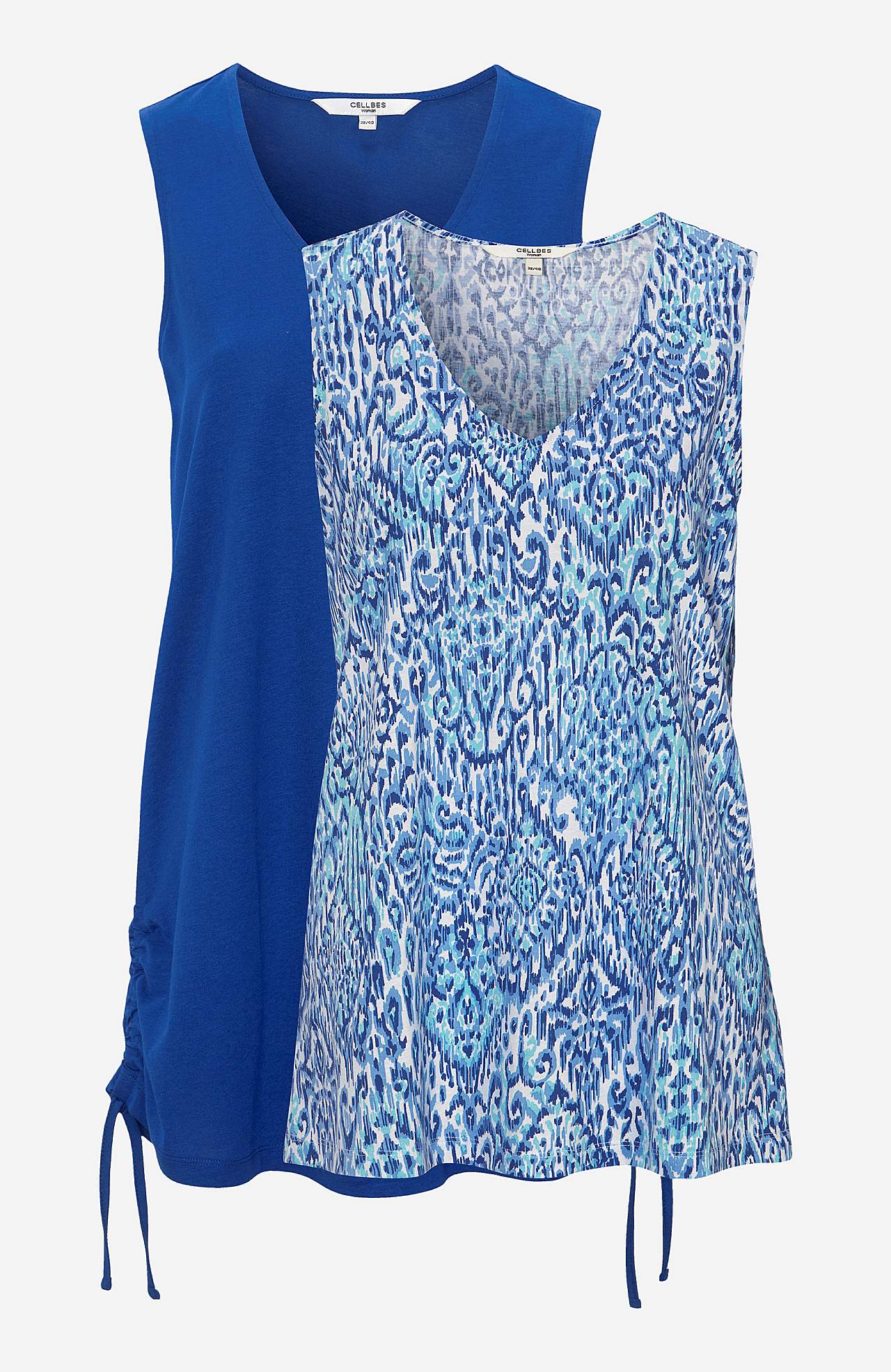 Sleeveless jersey tops with two different lengths 2-pack