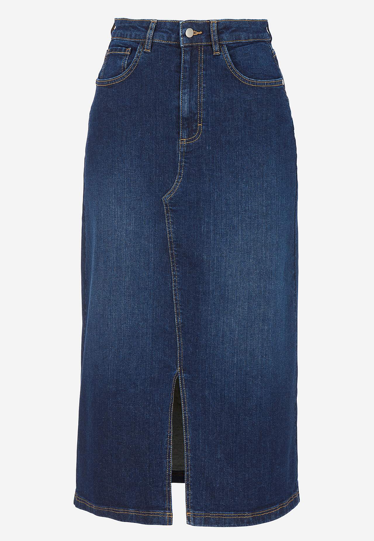 Denim skirt with slit at front