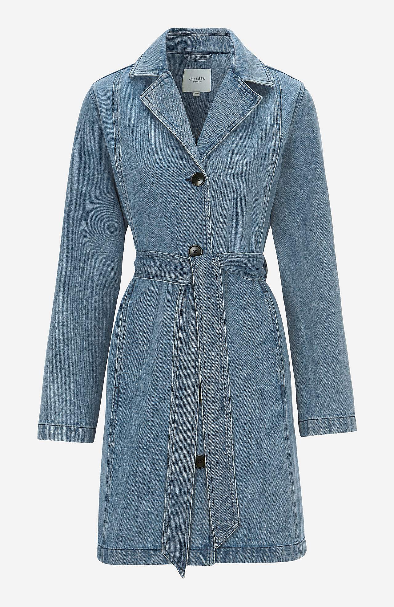 Coat in denim with belt tie
