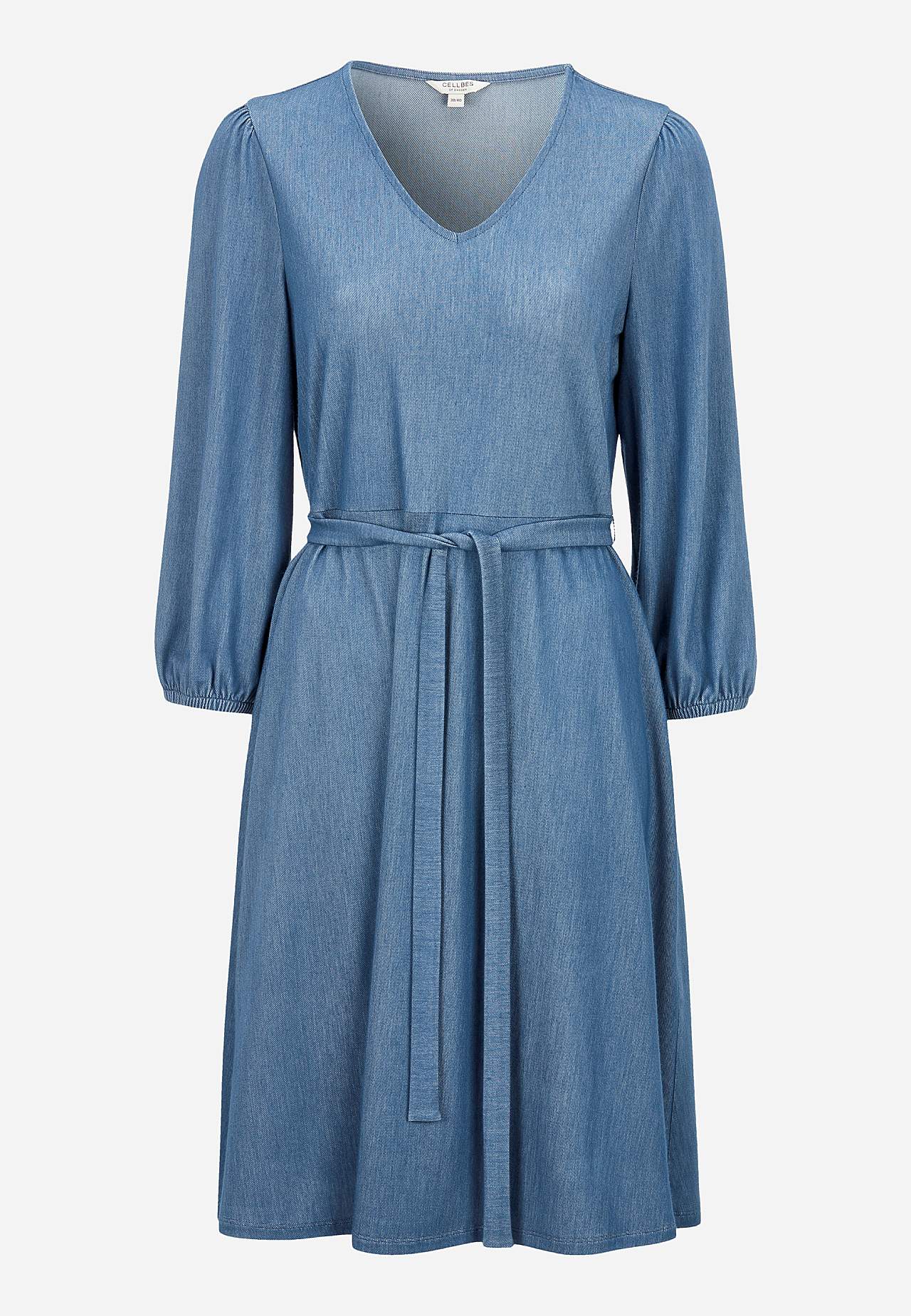 Dress in denim jersey with self-tie belt