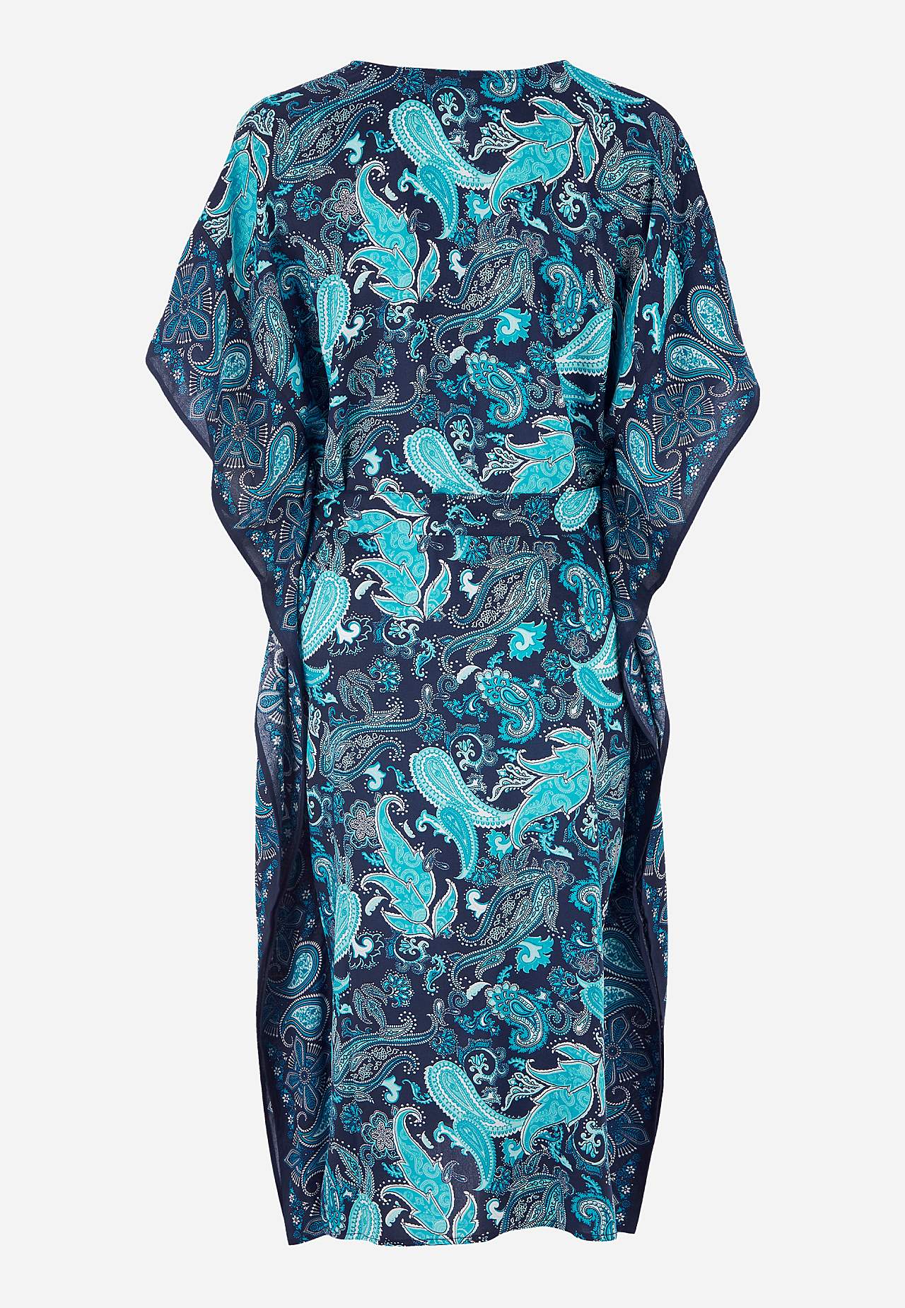 Beach caftan with belt tie and a paisley pattern