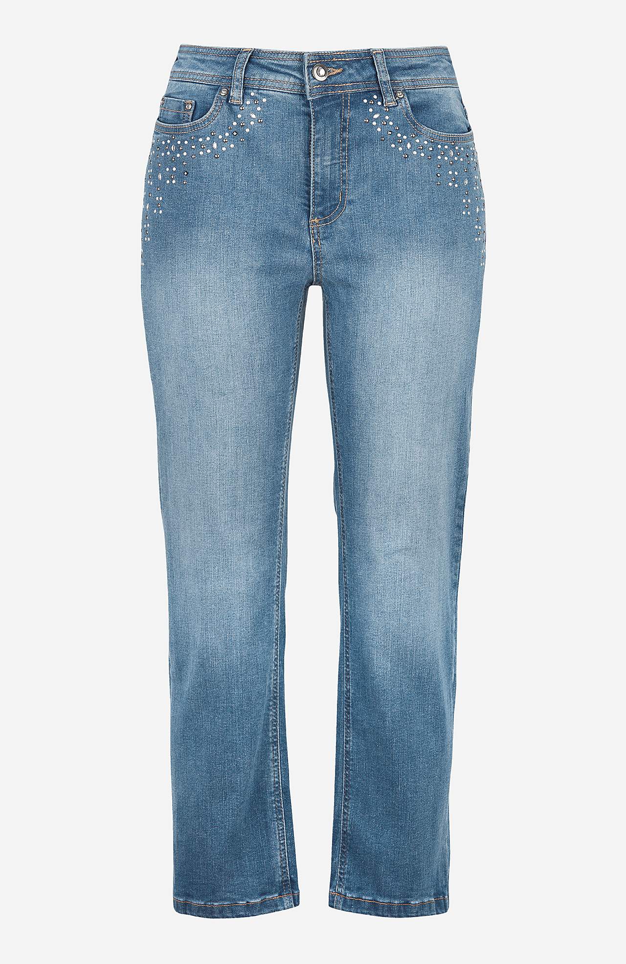Ankle jeans with pearls and rhinestone