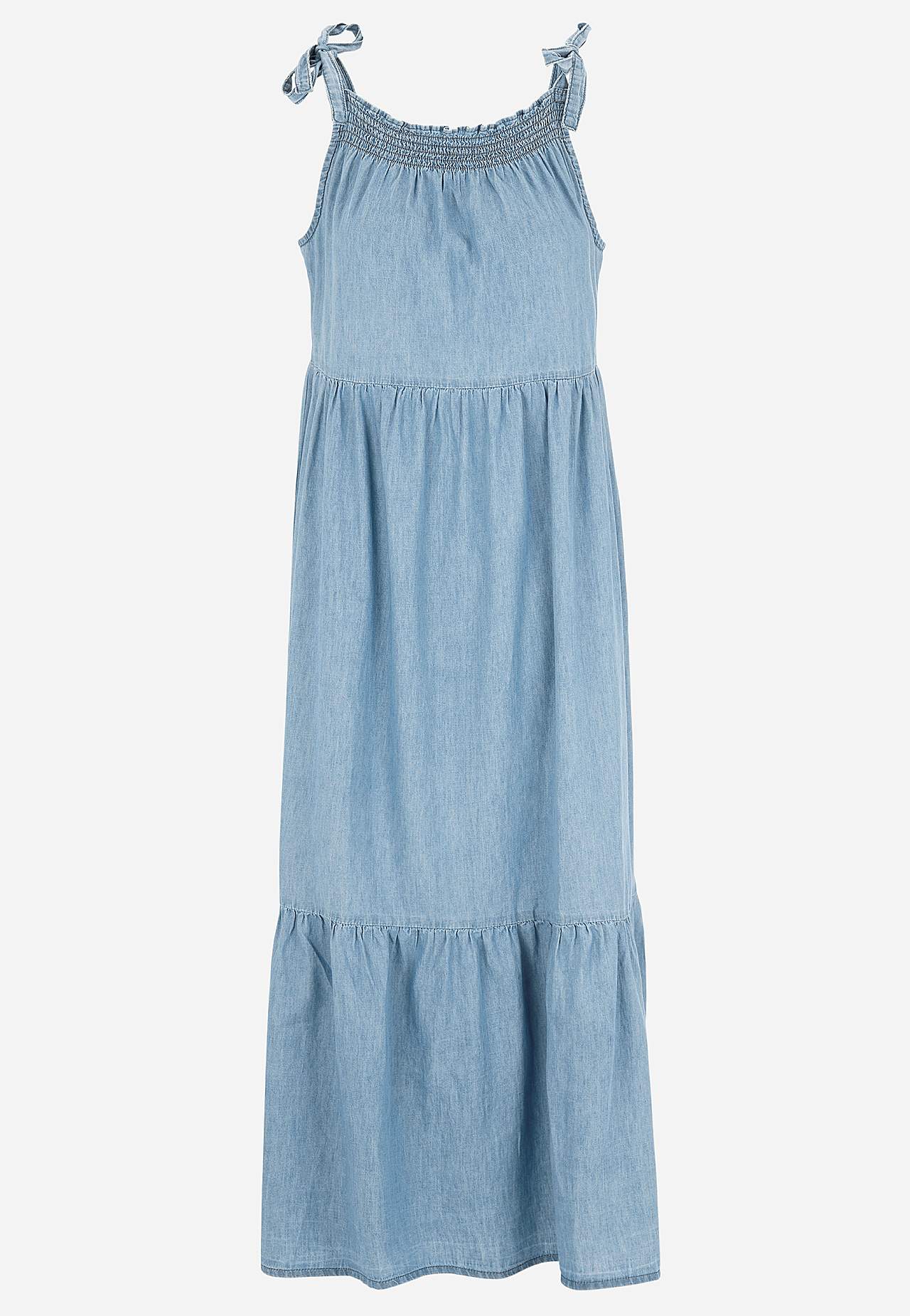 Soft denim dress with tie strap