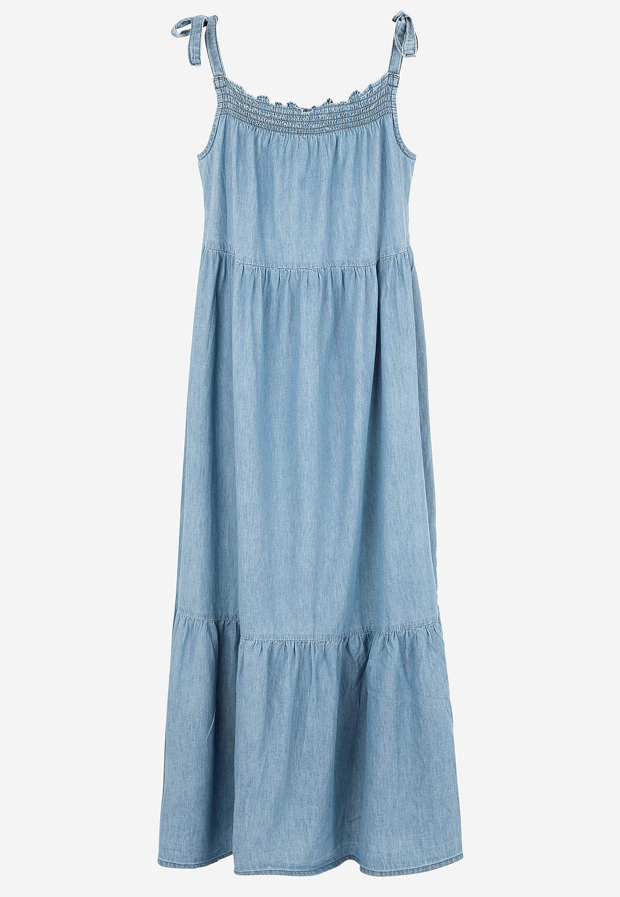 Soft denim dress with tie strap