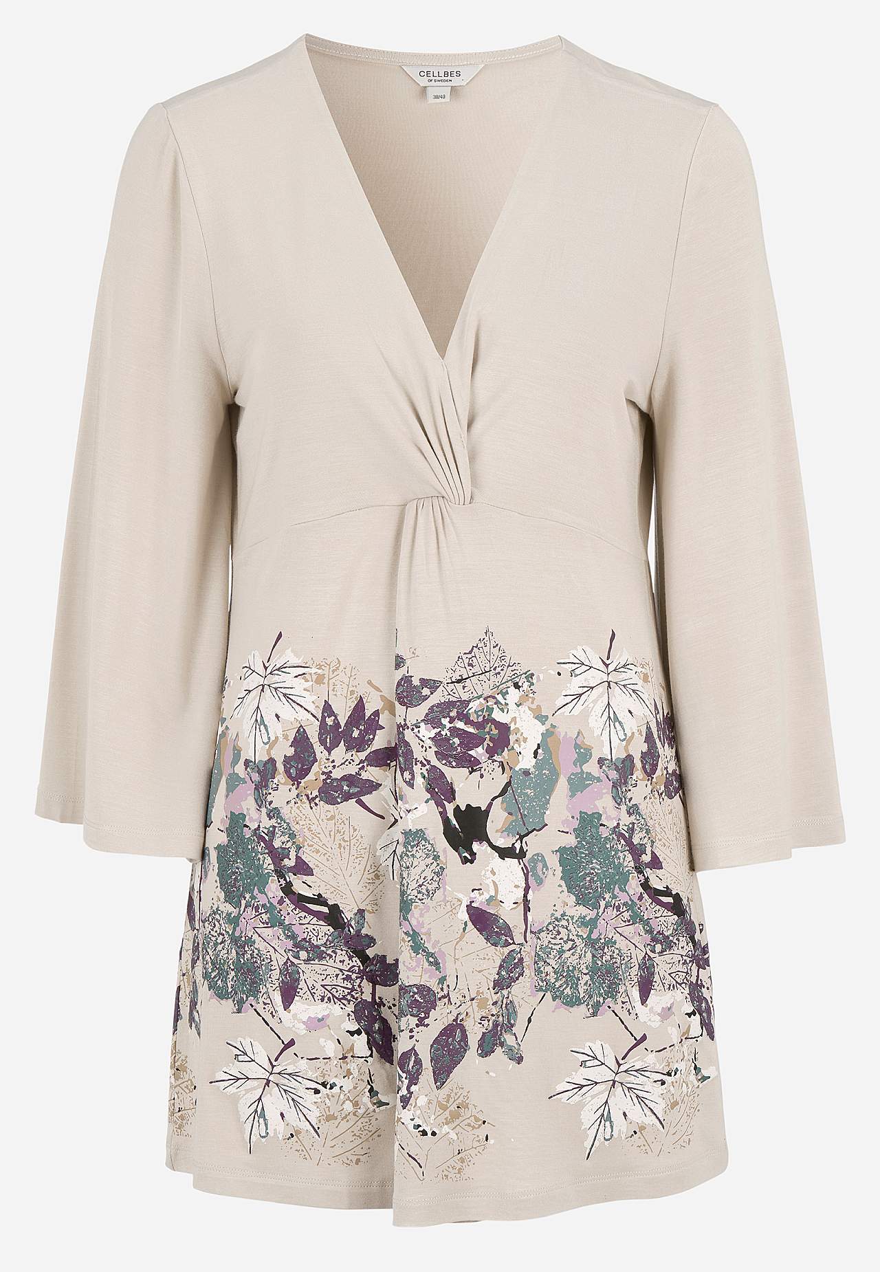 V-neck tunic with twisted gathering