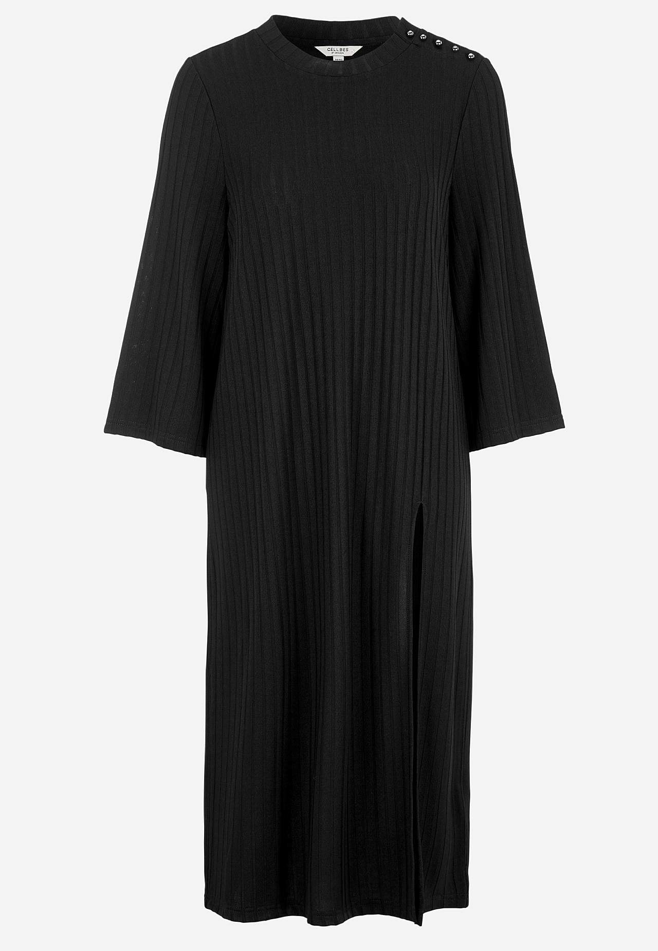 Ribbed jersey dress with high slit