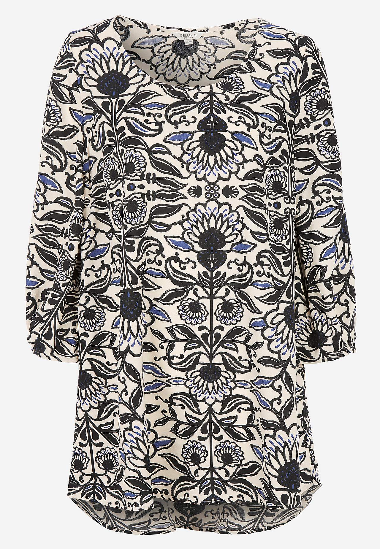 Woven tunic with 3/4 sleeves