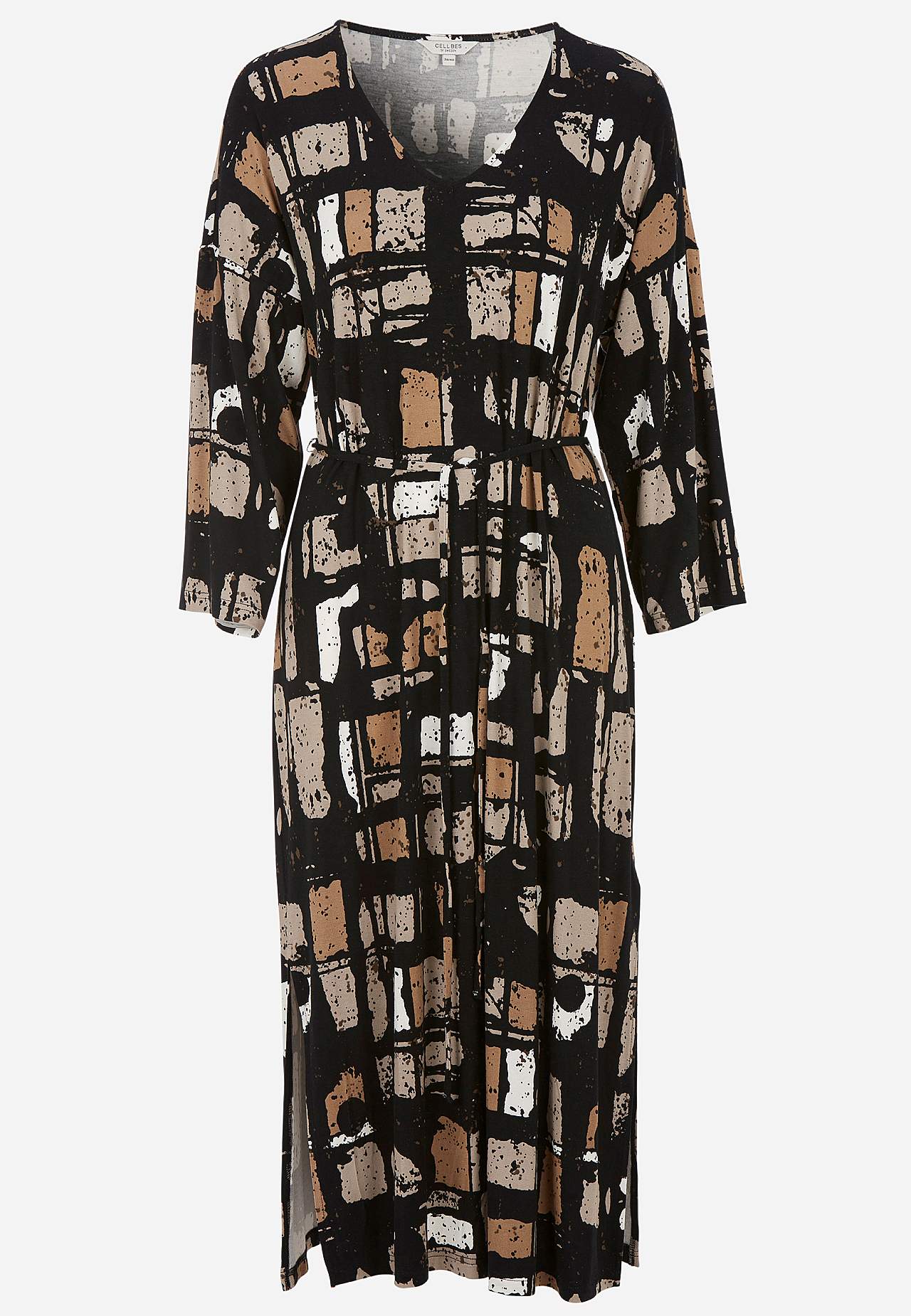 Jersey dress with self-tie belt