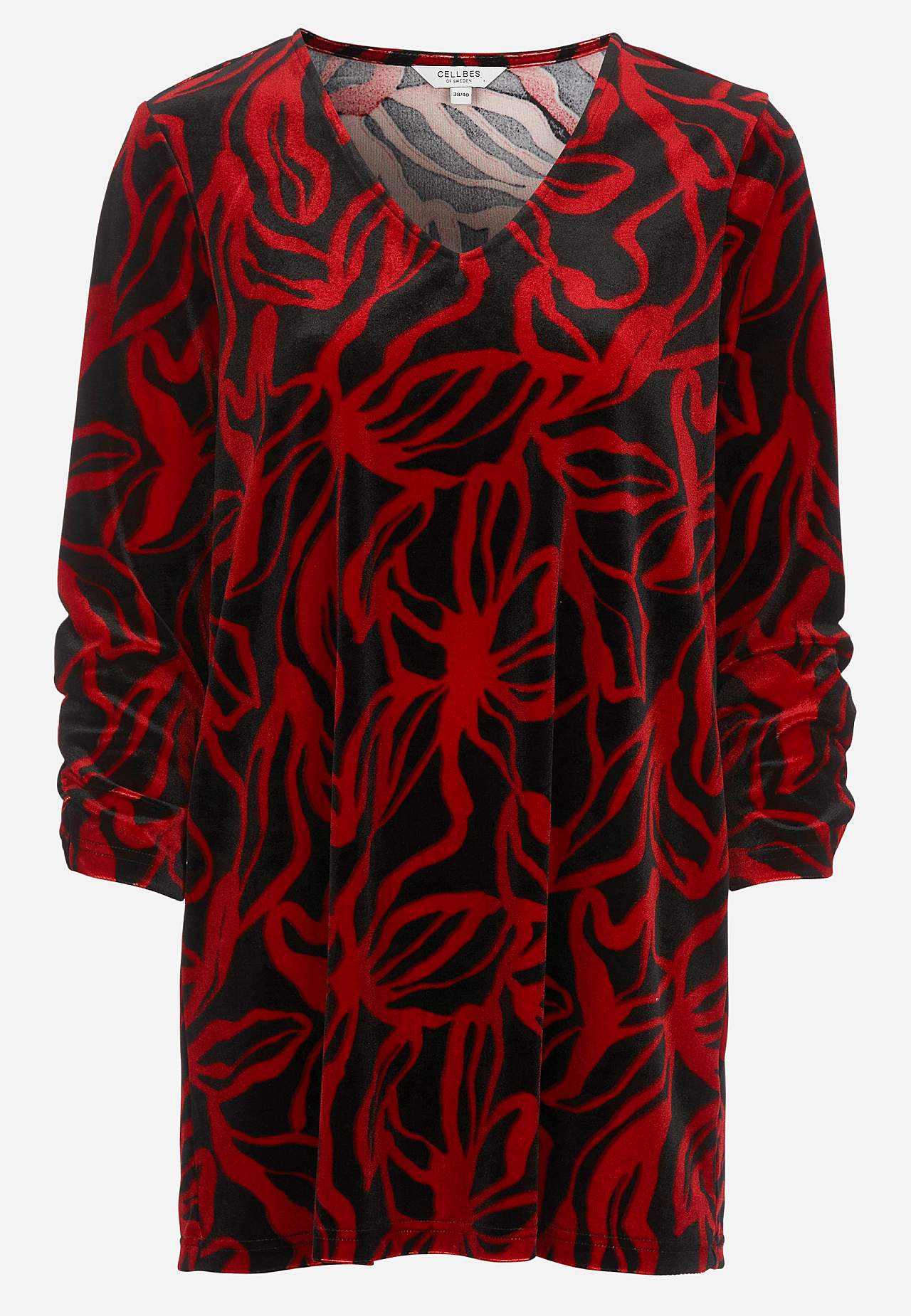 Velvet tunic with gathered sleeve detail