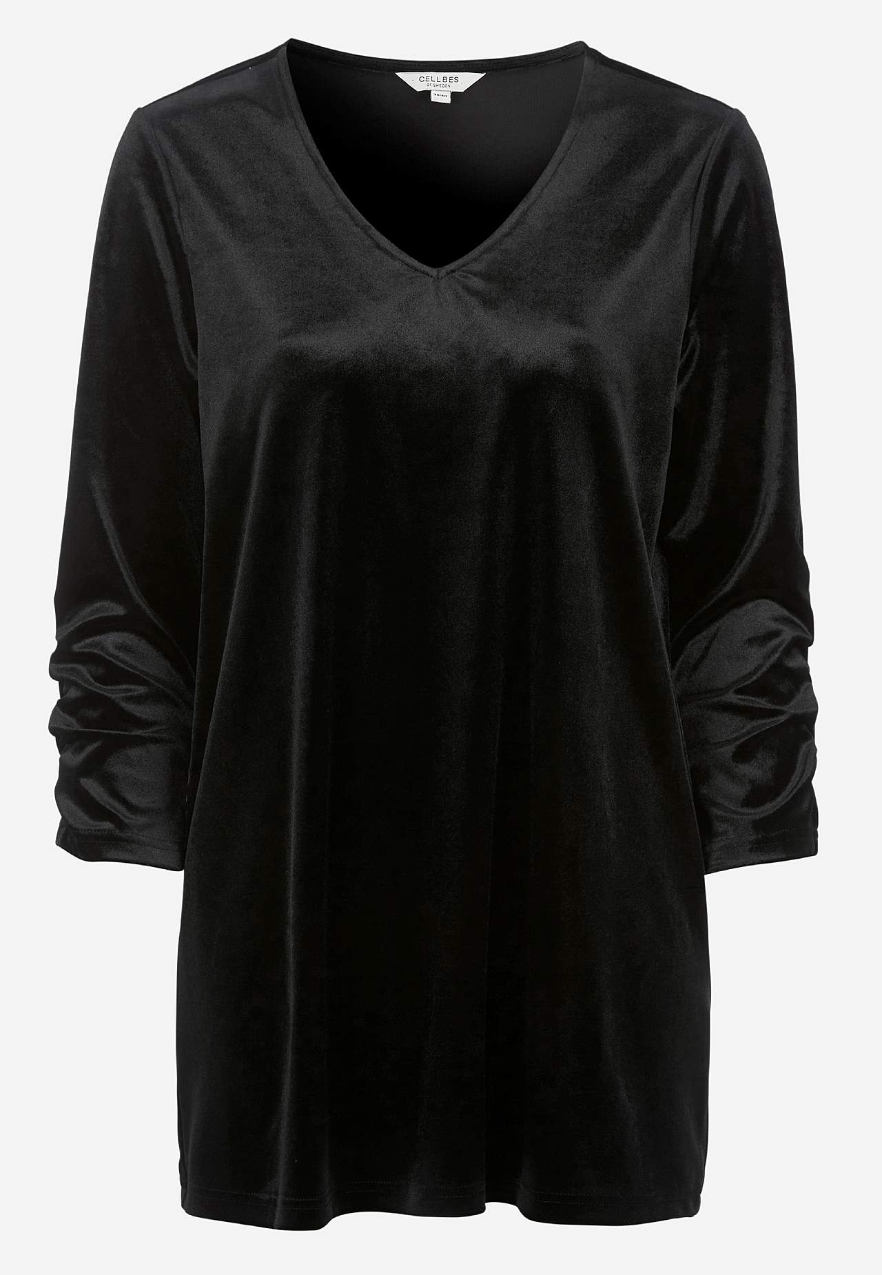 Velvet tunic with gathered sleeve detail