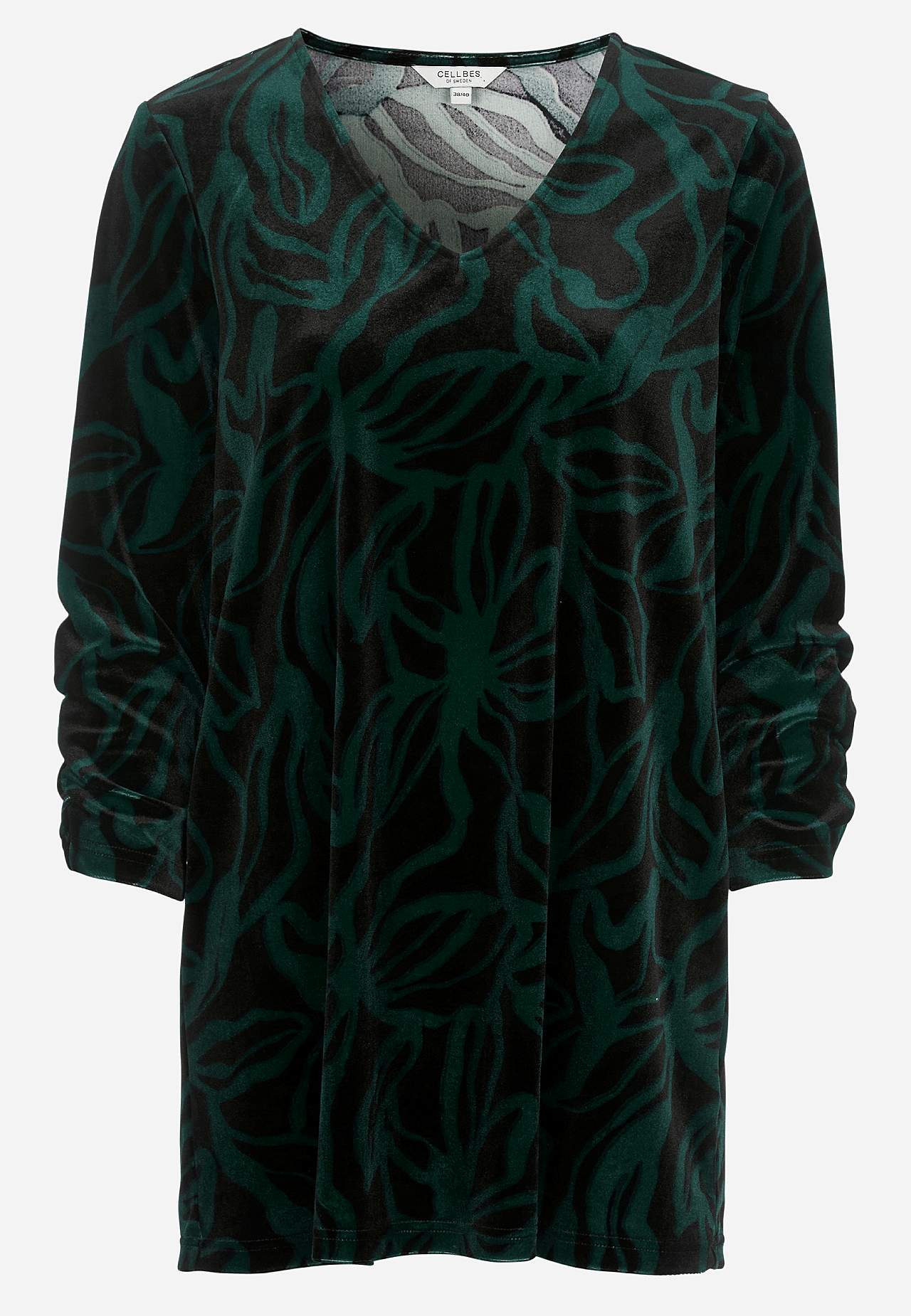 Velvet tunic with gathered sleeve detail