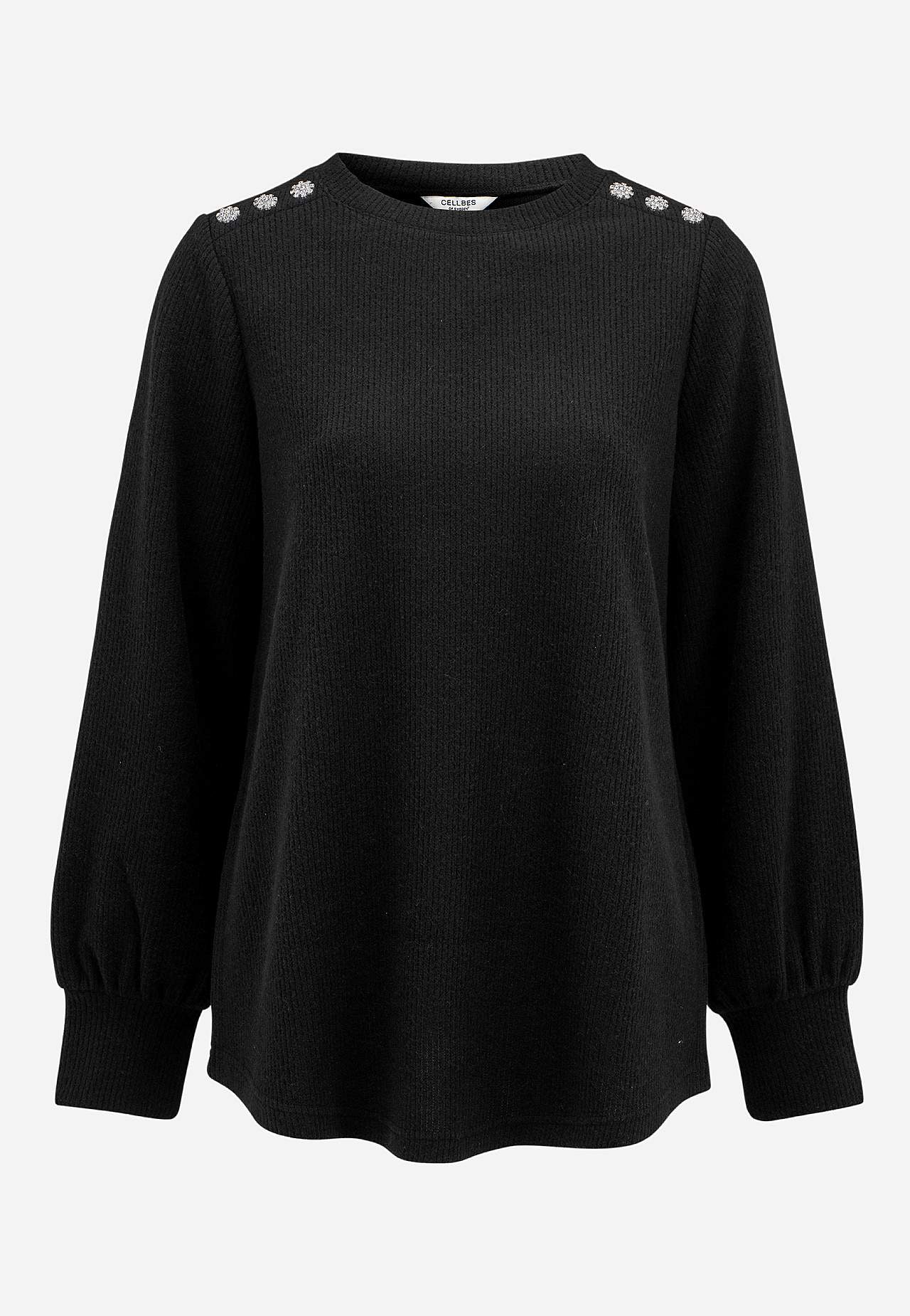 Ribbed tunic with rhinestone buttons