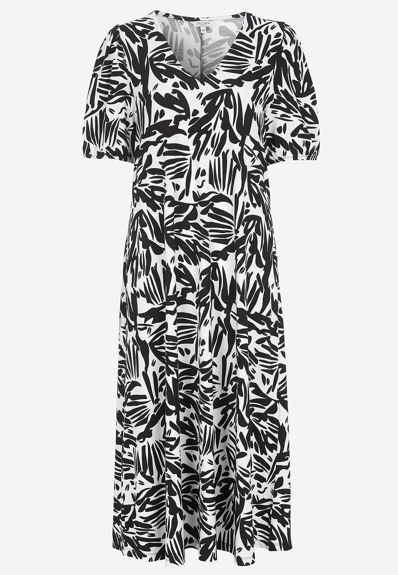 Jersey dress with puff sleeves