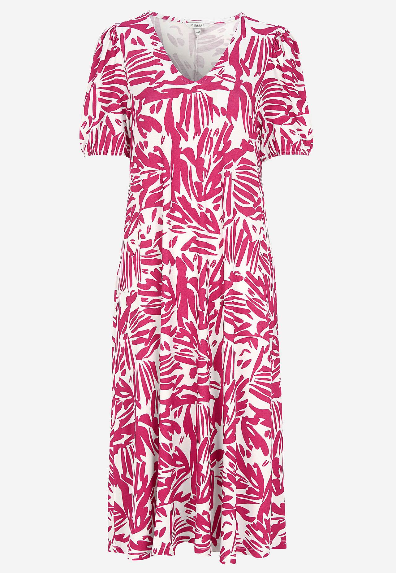 Jersey dress with puff sleeves